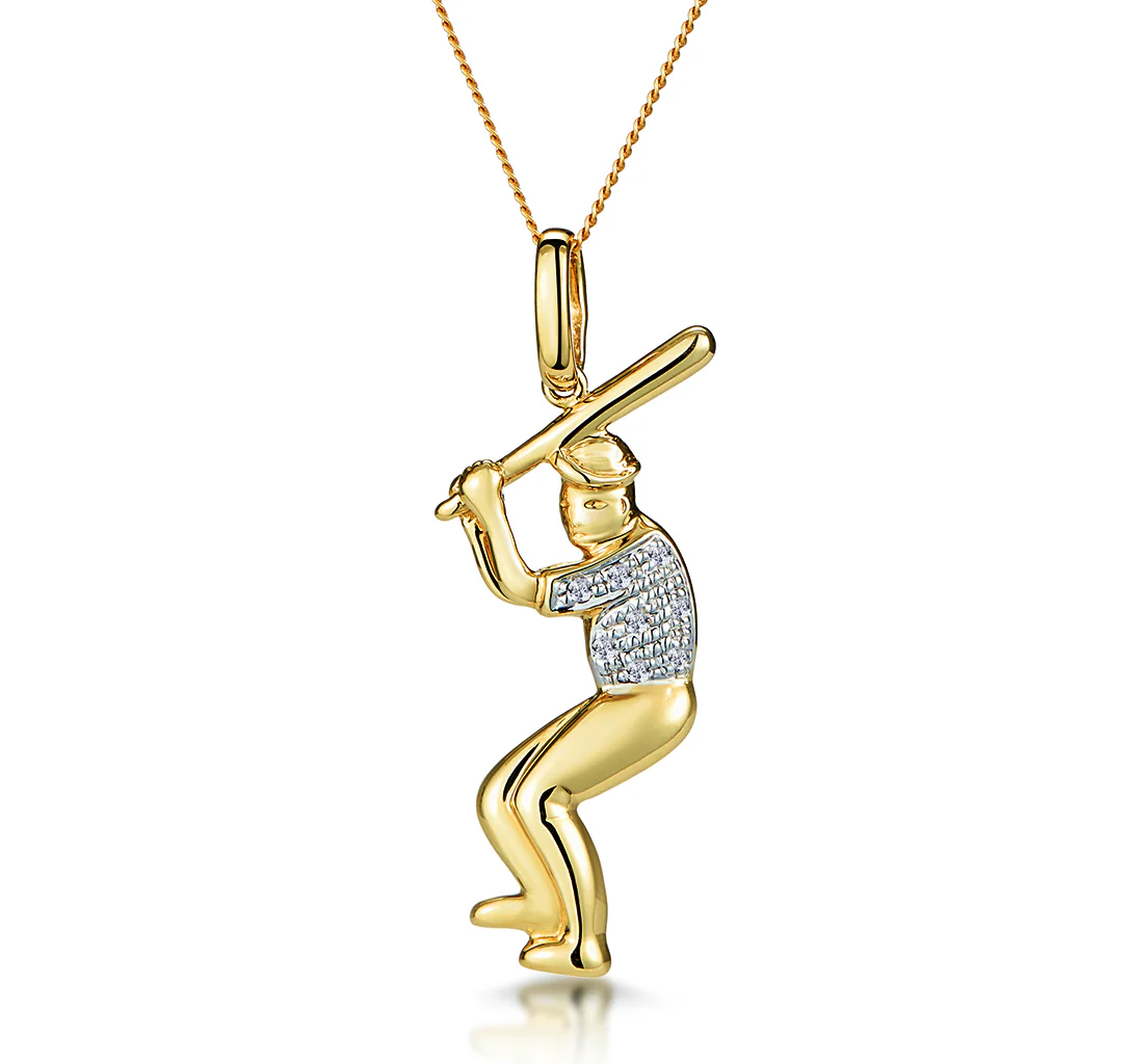 0.02ct Diamond Pave Baseball Player Necklace in 9K Gold