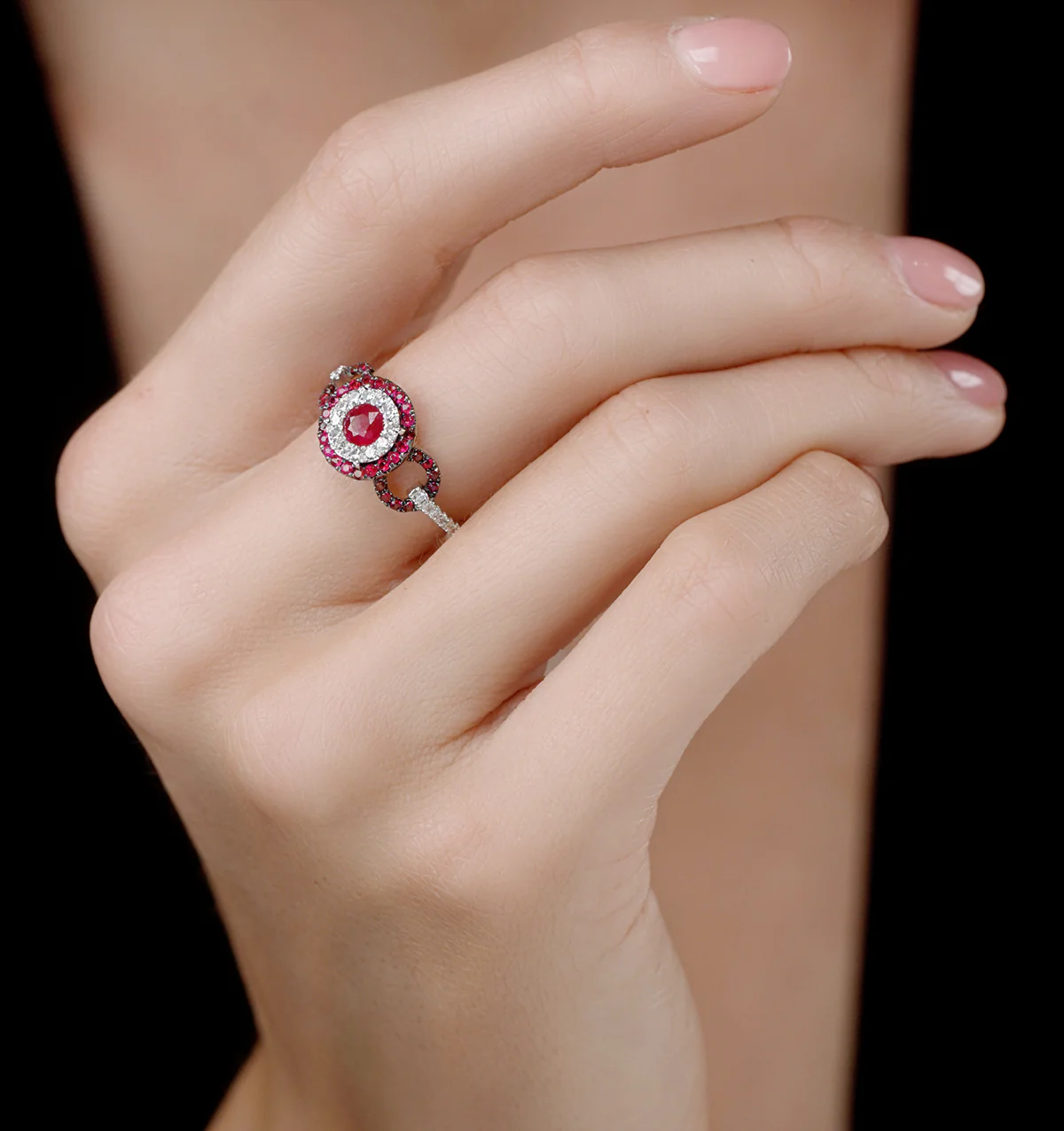 0.90ct Ruby and Diamond Circles Ring in 18K Gold - Asteria Collection - Image 2