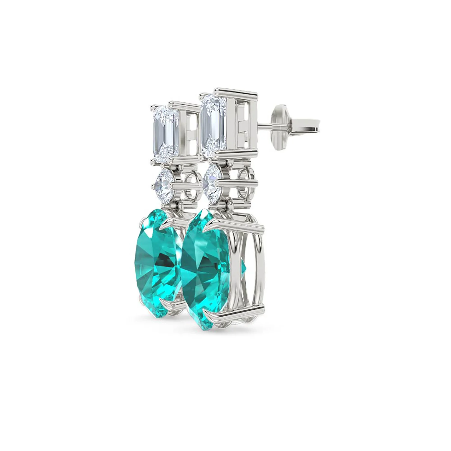 10.00ct Oval Cut Lab Paraíba YAG Drop Earrings in 14K White Gold - Image 74