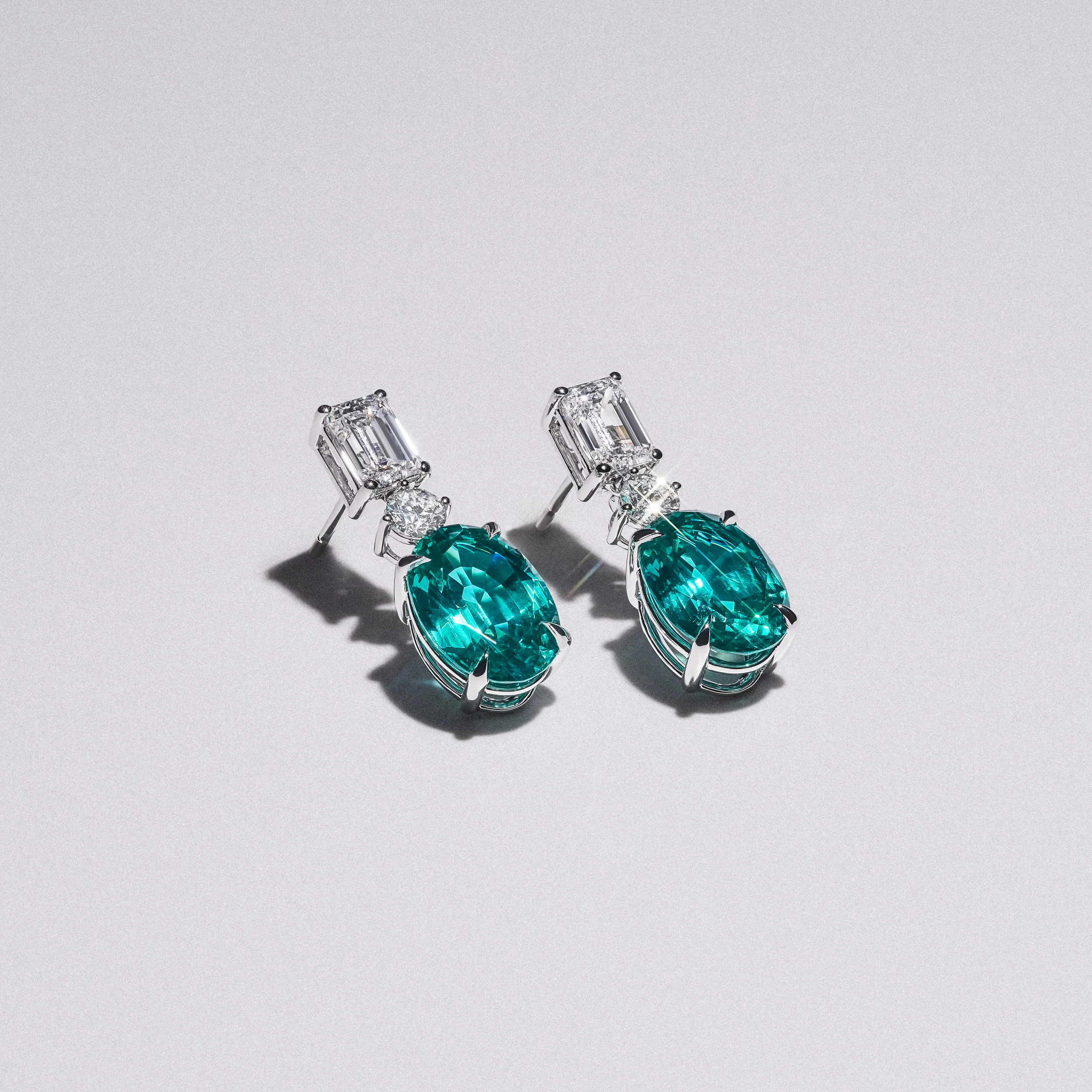 10.00ct Oval Cut Lab Paraíba YAG Drop Earrings in 14K White Gold - Image 8
