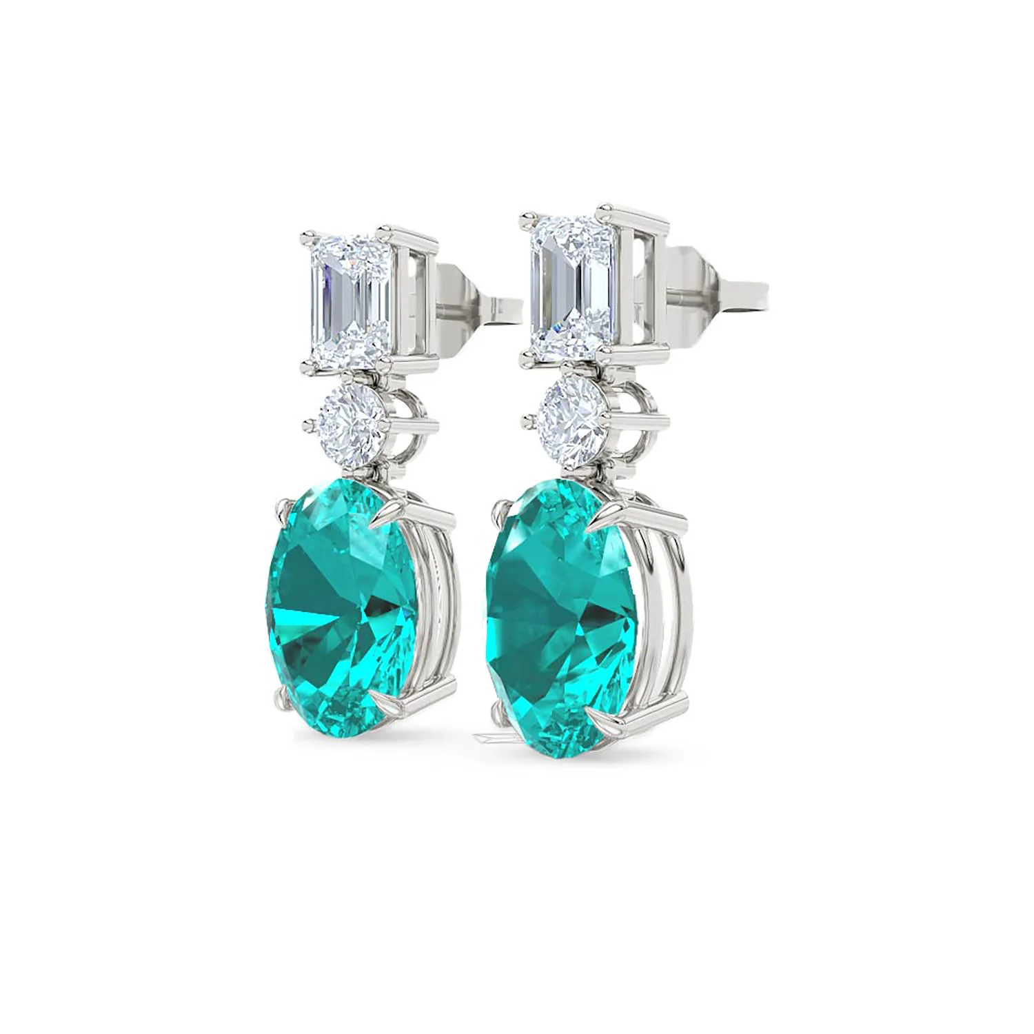 10.00ct Oval Cut Lab Paraíba YAG Drop Earrings in 14K White Gold - Image 80