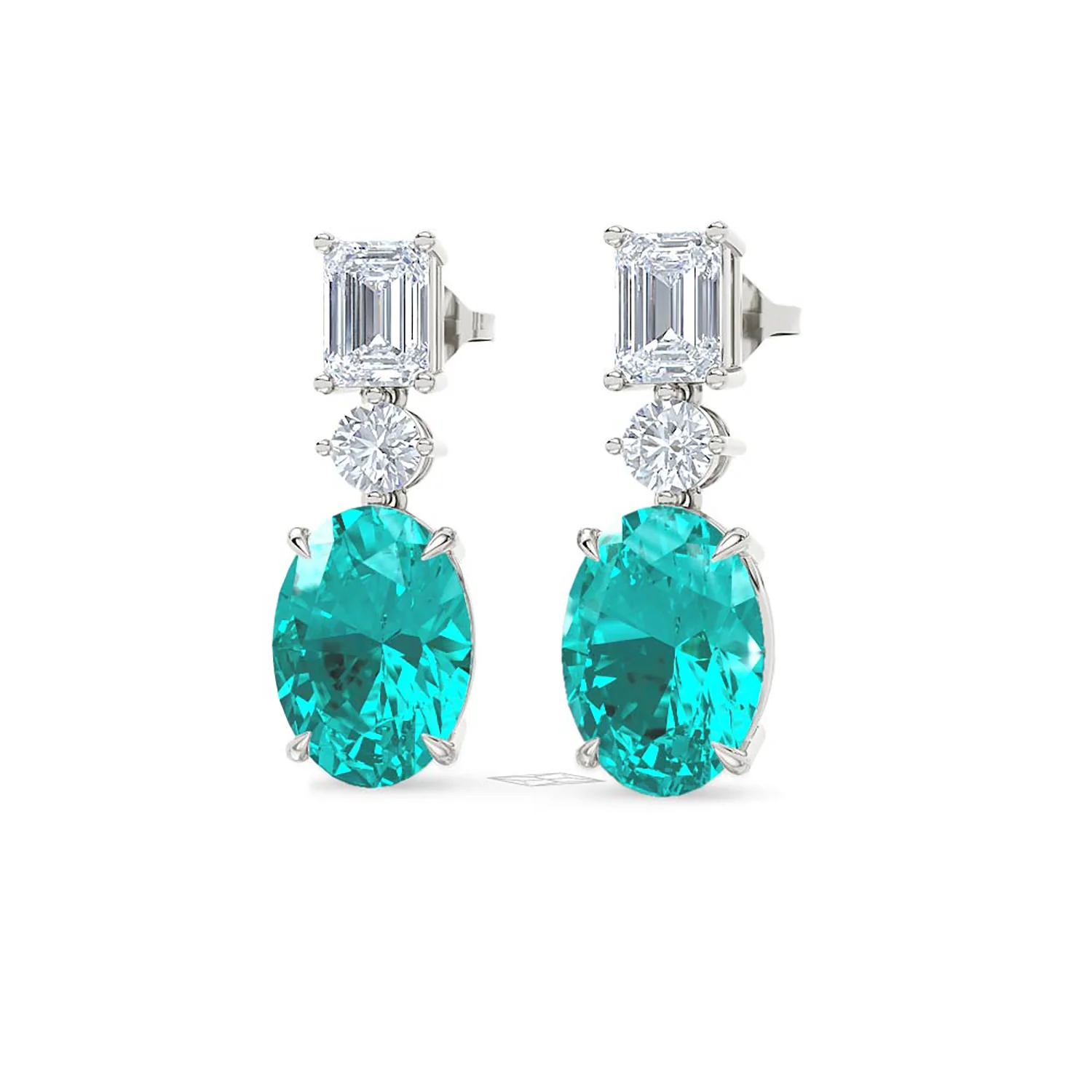 10.00ct Oval Cut Lab Paraíba YAG Drop Earrings in 14K White Gold - Image 85