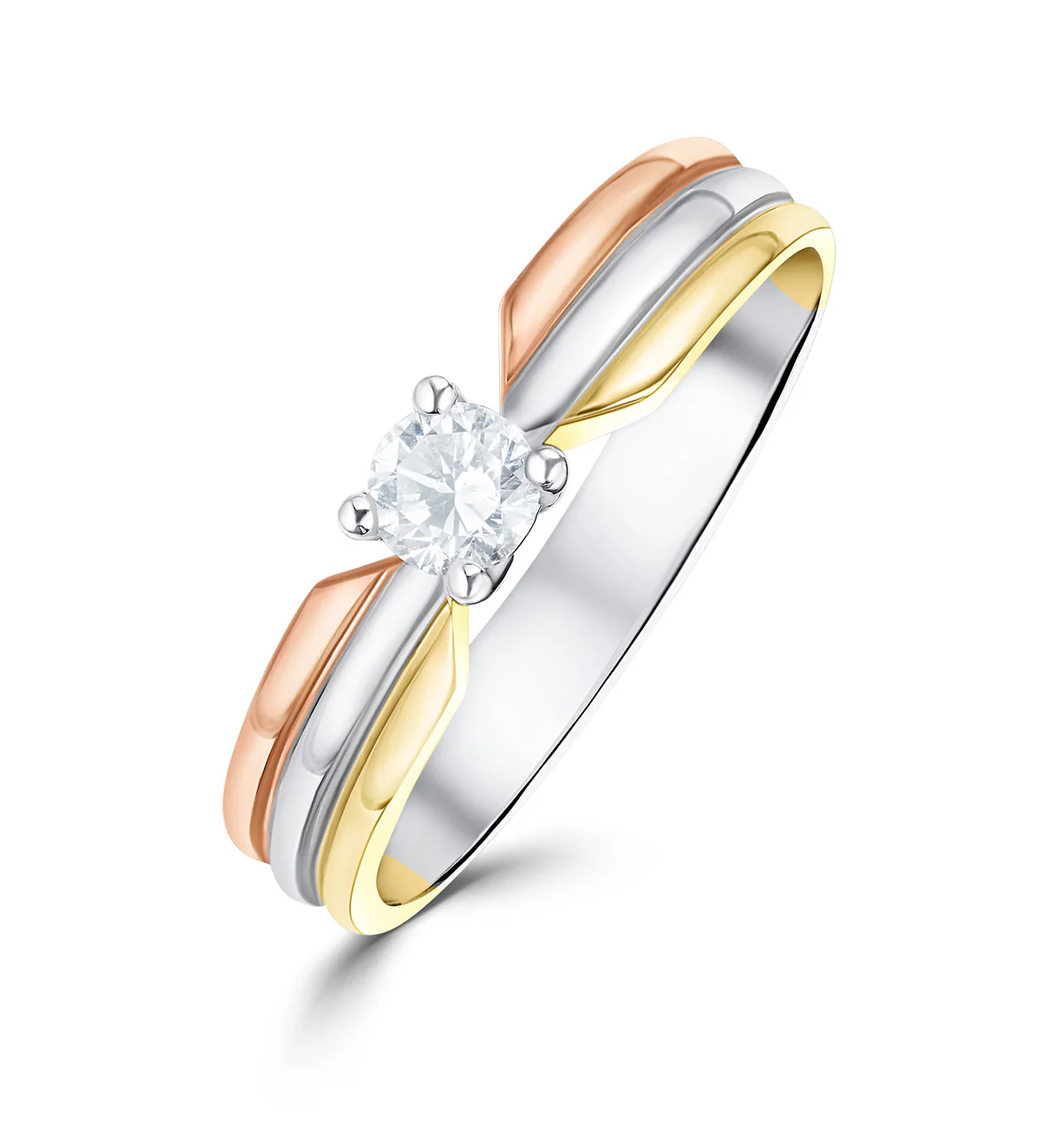 18K Three Tone Diamond Solitaire Ring 0.20CT