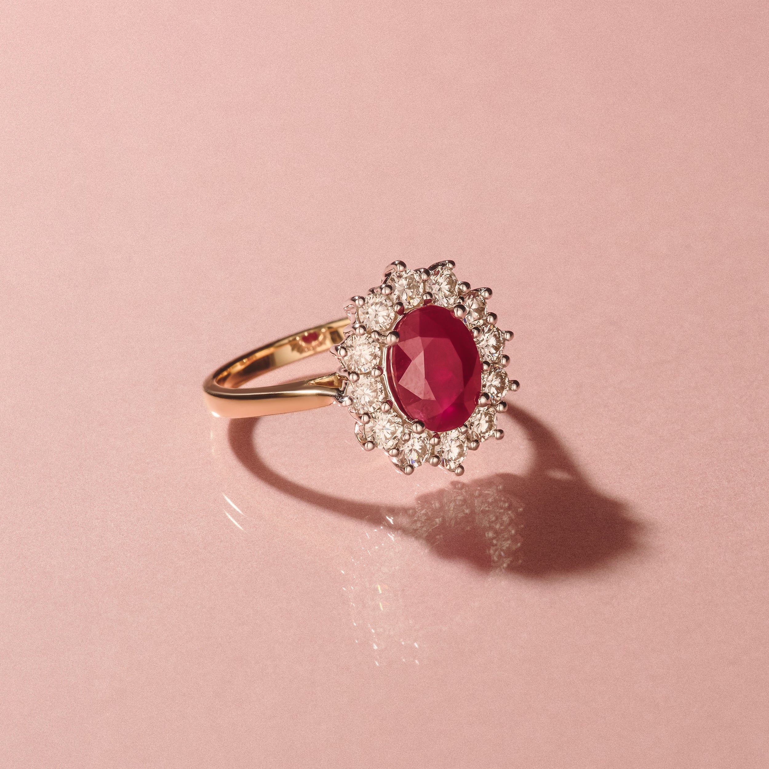 2.40ct Oval Cut Ruby and Lab Diamond Halo Ring in 9K Yellow Gold - Image 2