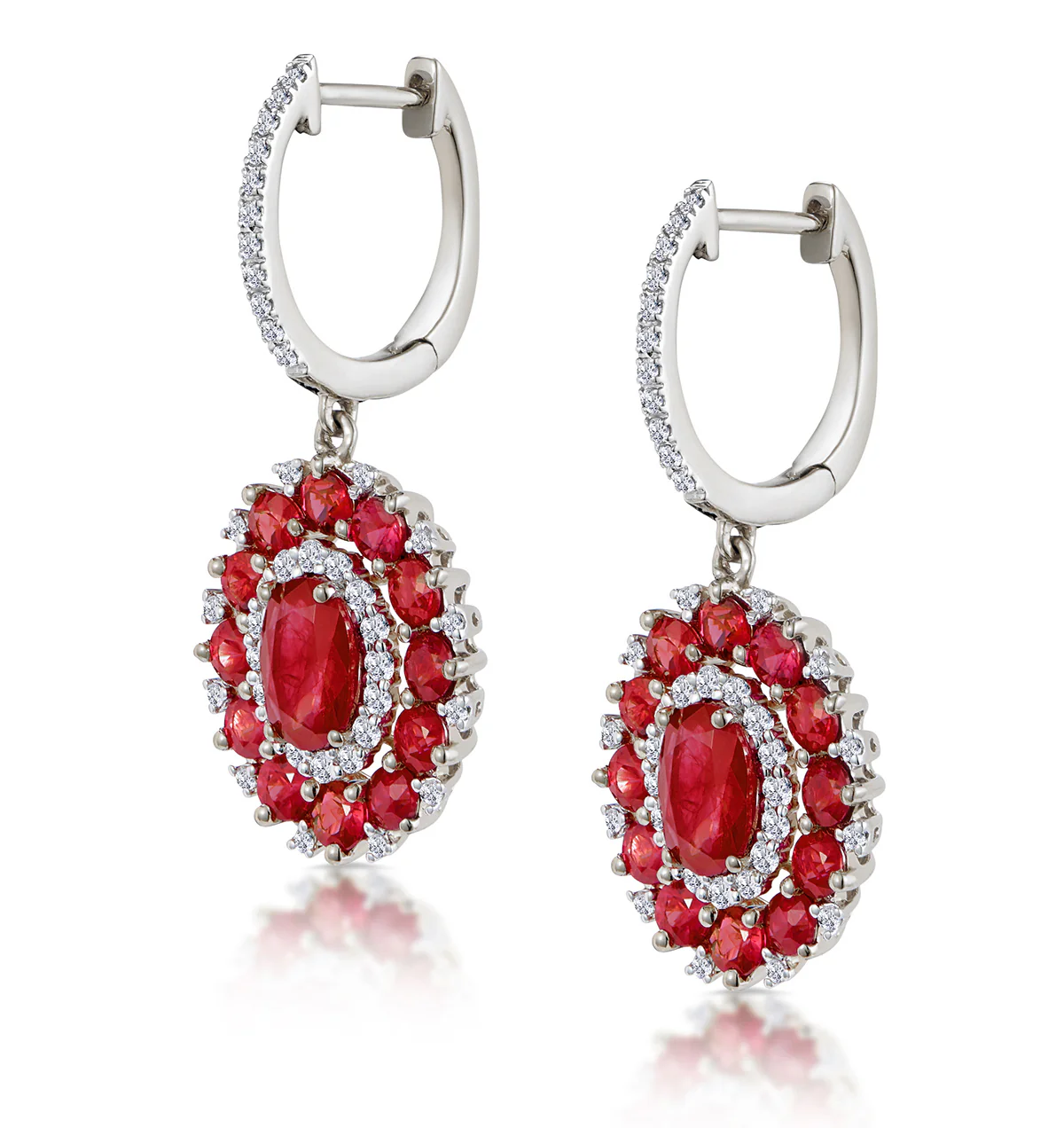 2.50ct Ruby Asteria Diamond Drop Earrings in 18K White Gold - Image 2