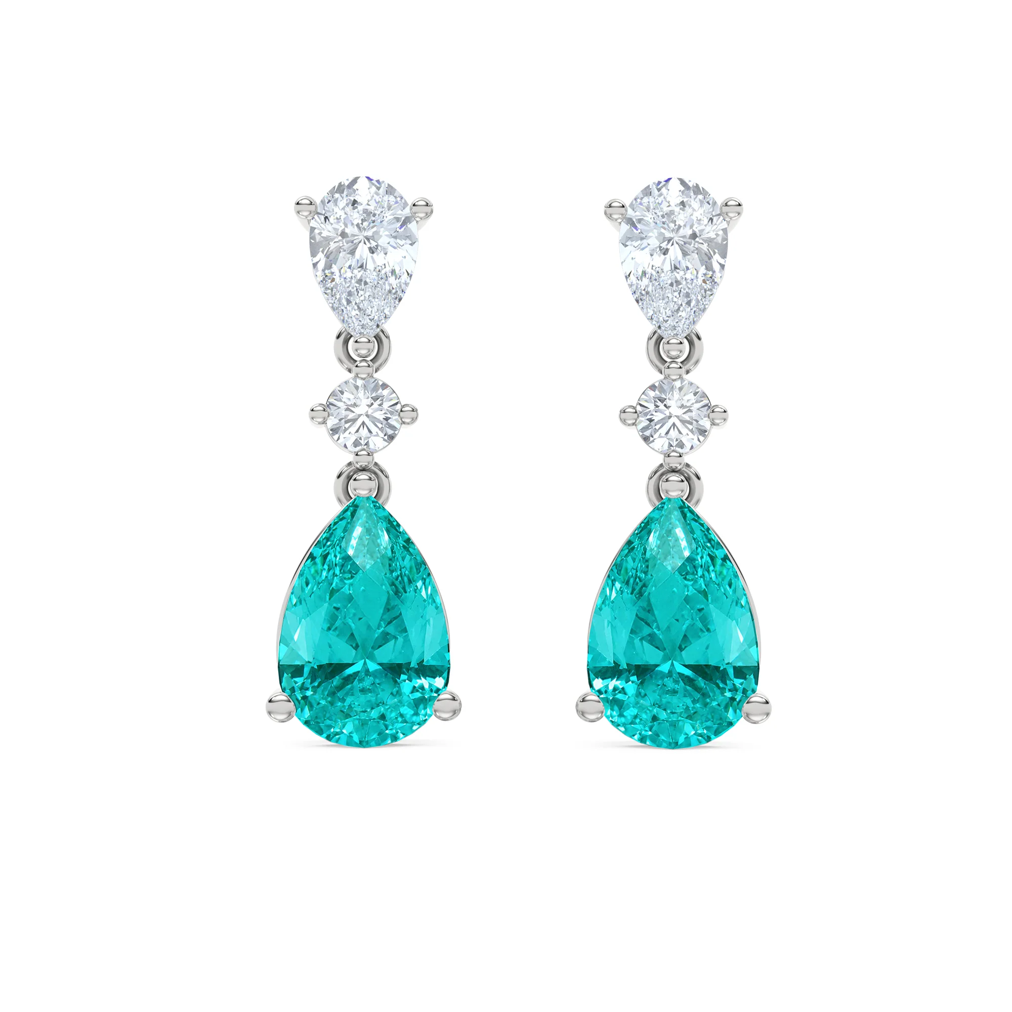 9.00ct Pear Cut Lab Paraíba YAG Drop Earrings in 14K White Gold