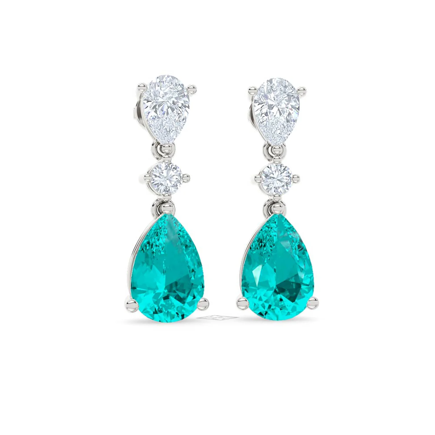9.00ct Pear Cut Lab Paraíba YAG Drop Earrings in 14K White Gold - Image 11