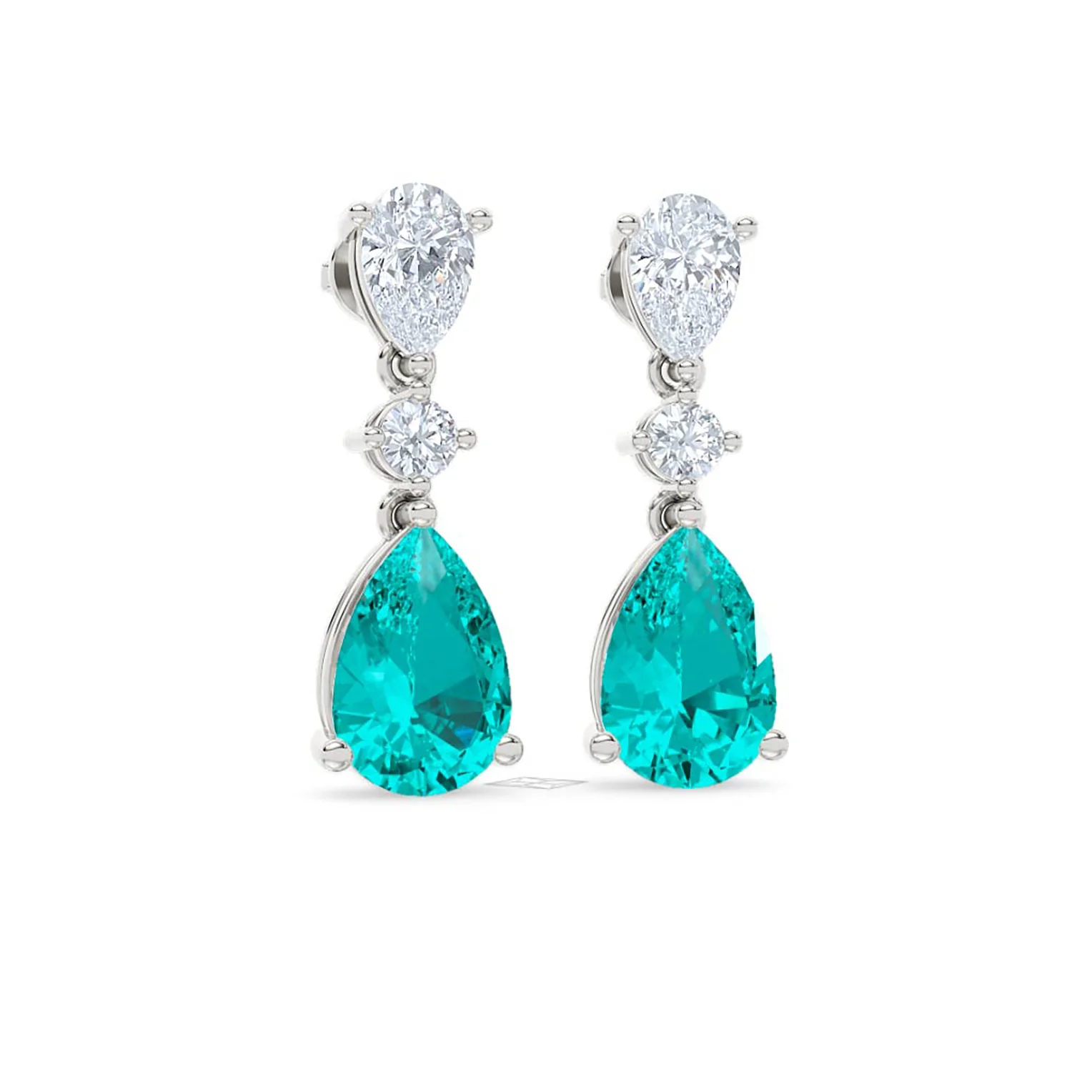 9.00ct Pear Cut Lab Paraíba YAG Drop Earrings in 14K White Gold - Image 12
