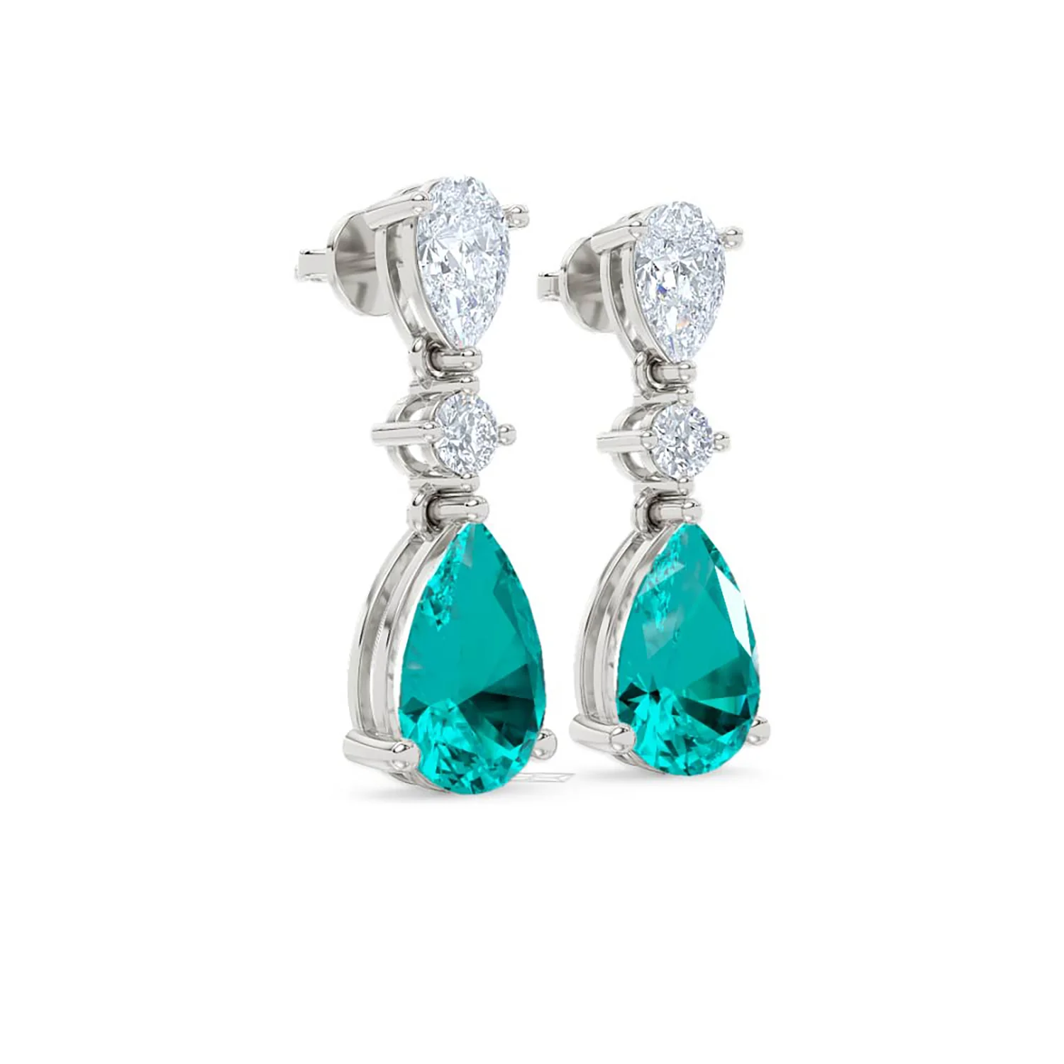 9.00ct Pear Cut Lab Paraíba YAG Drop Earrings in 14K White Gold - Image 17