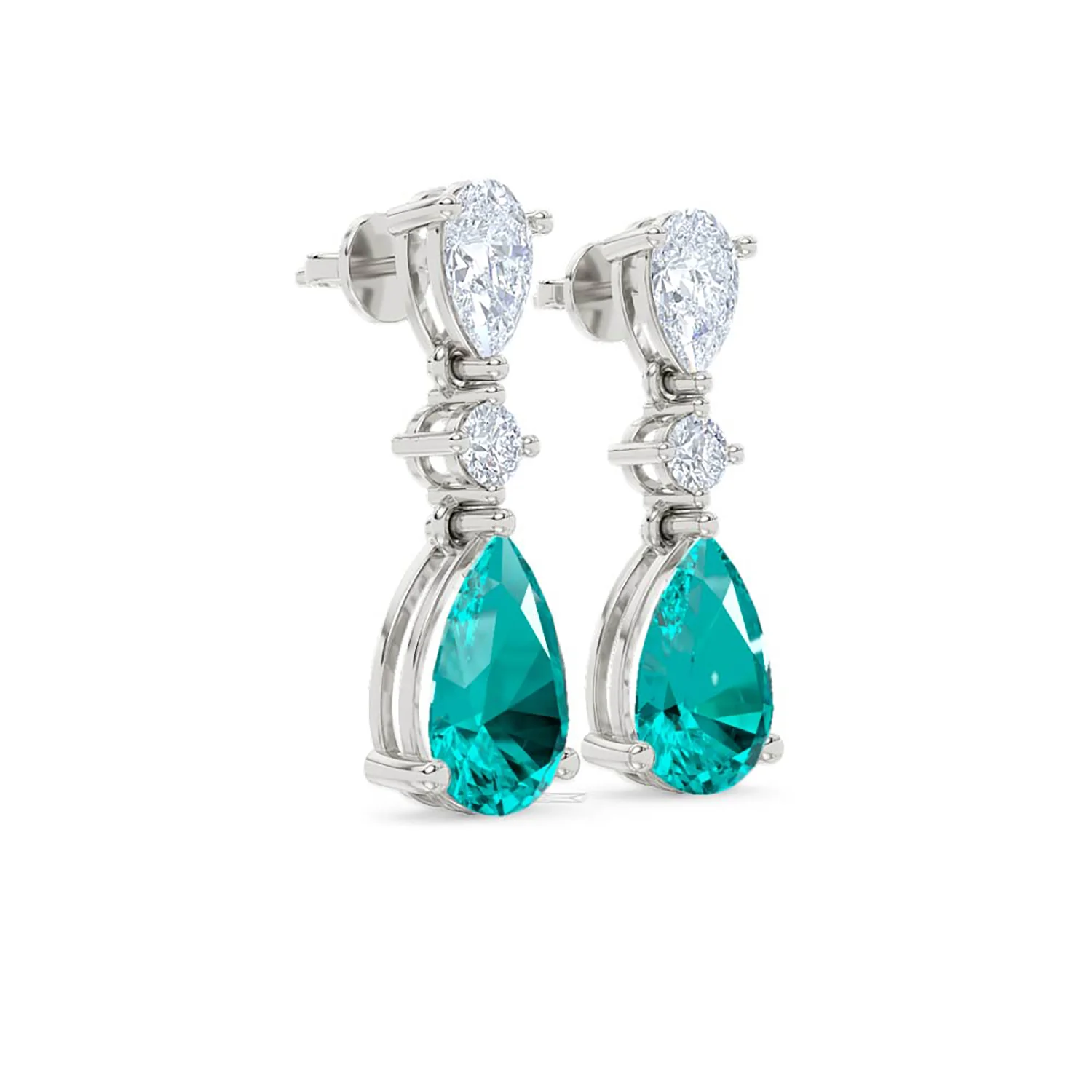 9.00ct Pear Cut Lab Paraíba YAG Drop Earrings in 14K White Gold - Image 18