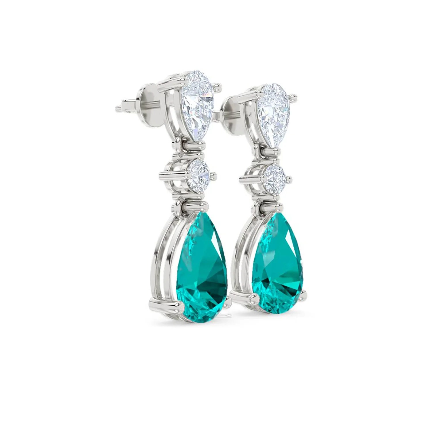 9.00ct Pear Cut Lab Paraíba YAG Drop Earrings in 14K White Gold - Image 19