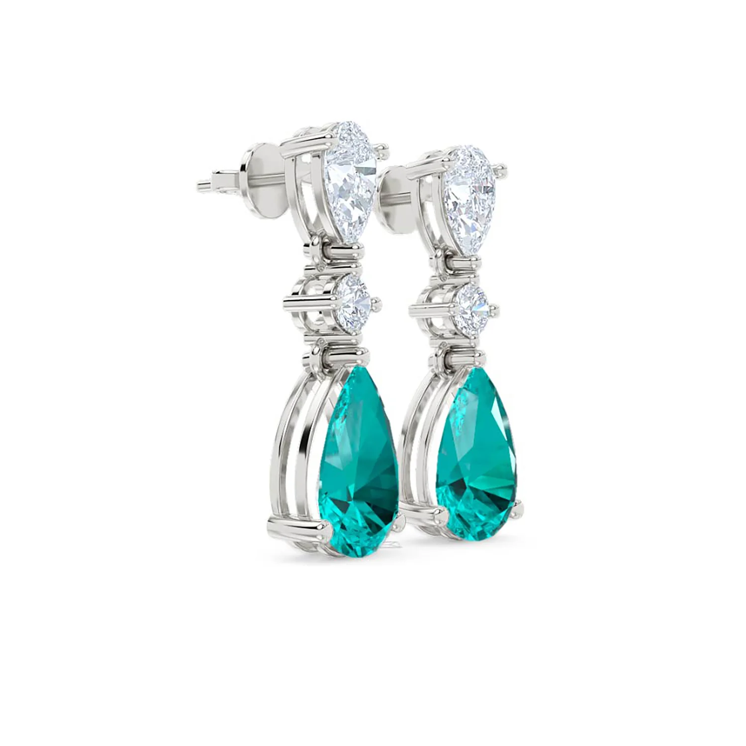 9.00ct Pear Cut Lab Paraíba YAG Drop Earrings in 14K White Gold - Image 20