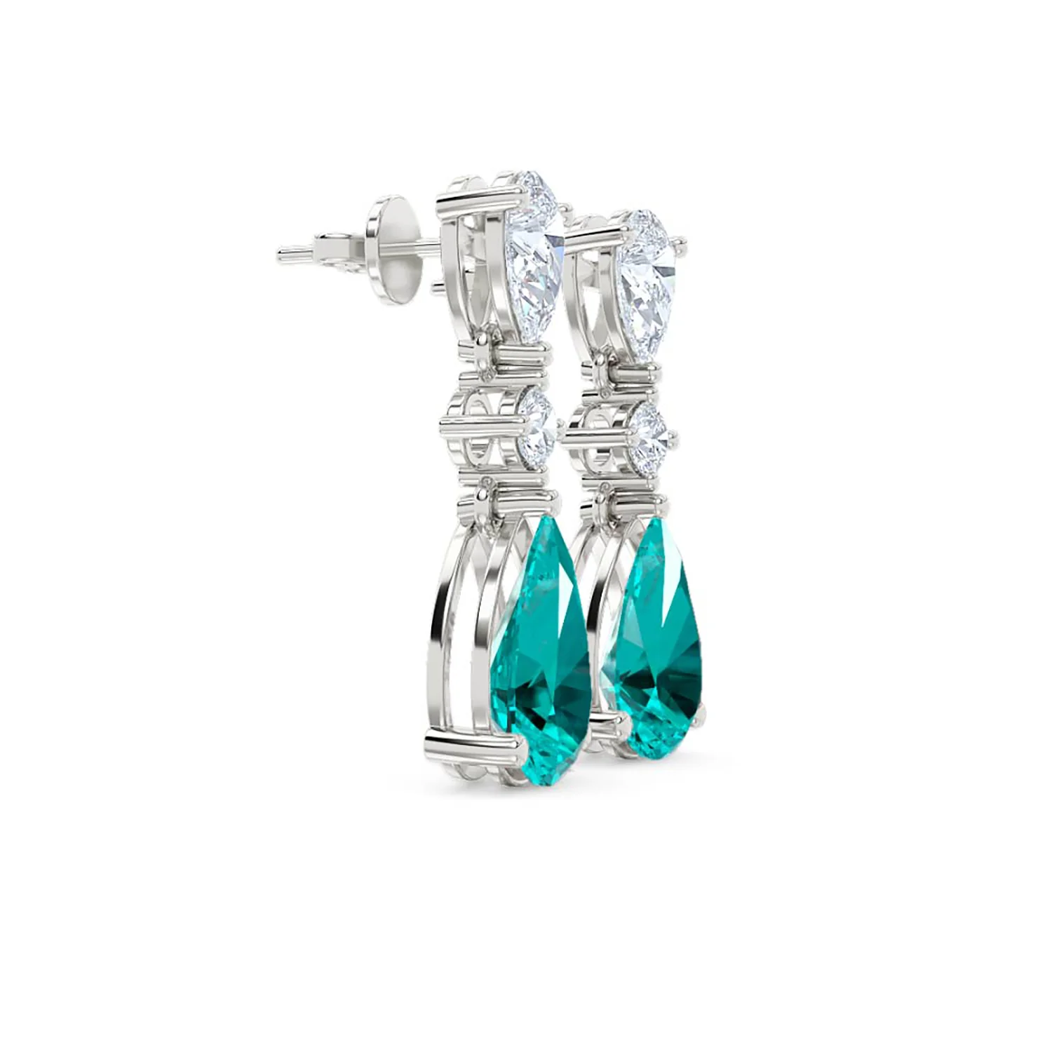 9.00ct Pear Cut Lab Paraíba YAG Drop Earrings in 14K White Gold - Image 23