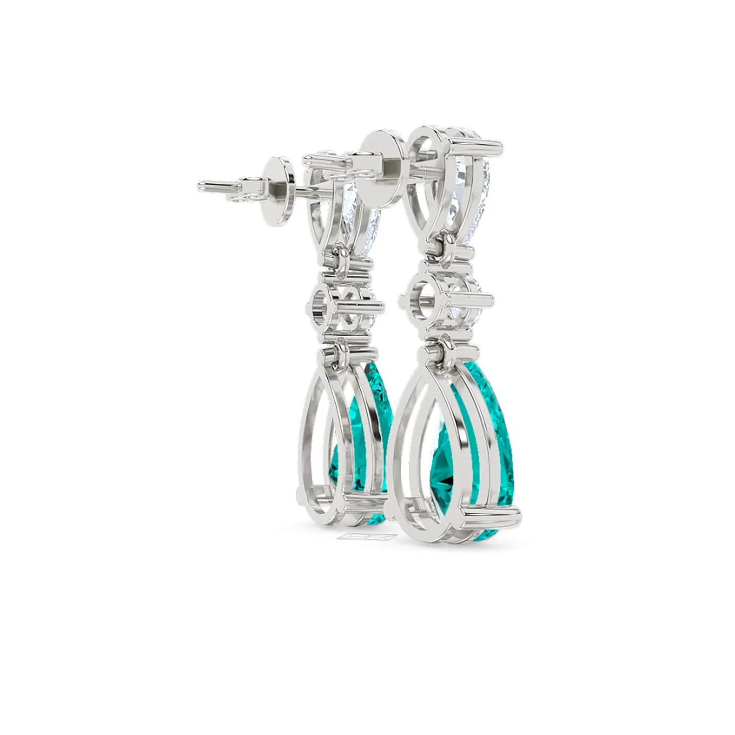 9.00ct Pear Cut Lab Paraíba YAG Drop Earrings in 14K White Gold - Image 36