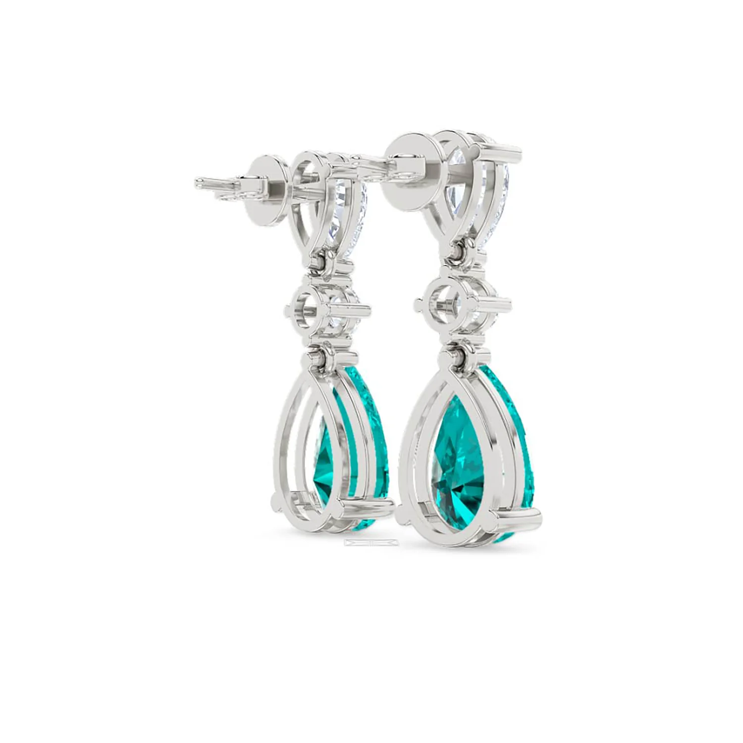 9.00ct Pear Cut Lab Paraíba YAG Drop Earrings in 14K White Gold - Image 39