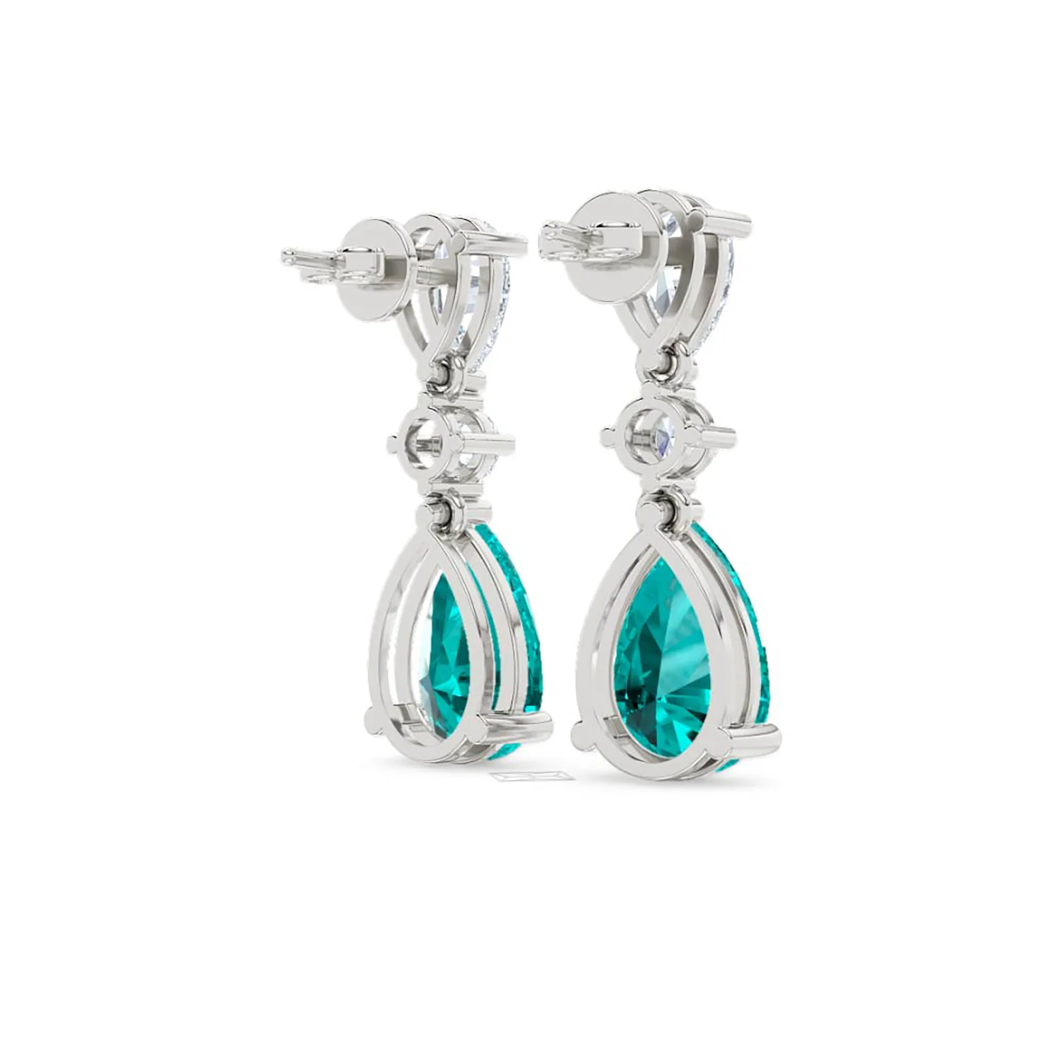 9.00ct Pear Cut Lab Paraíba YAG Drop Earrings in 14K White Gold - Image 41