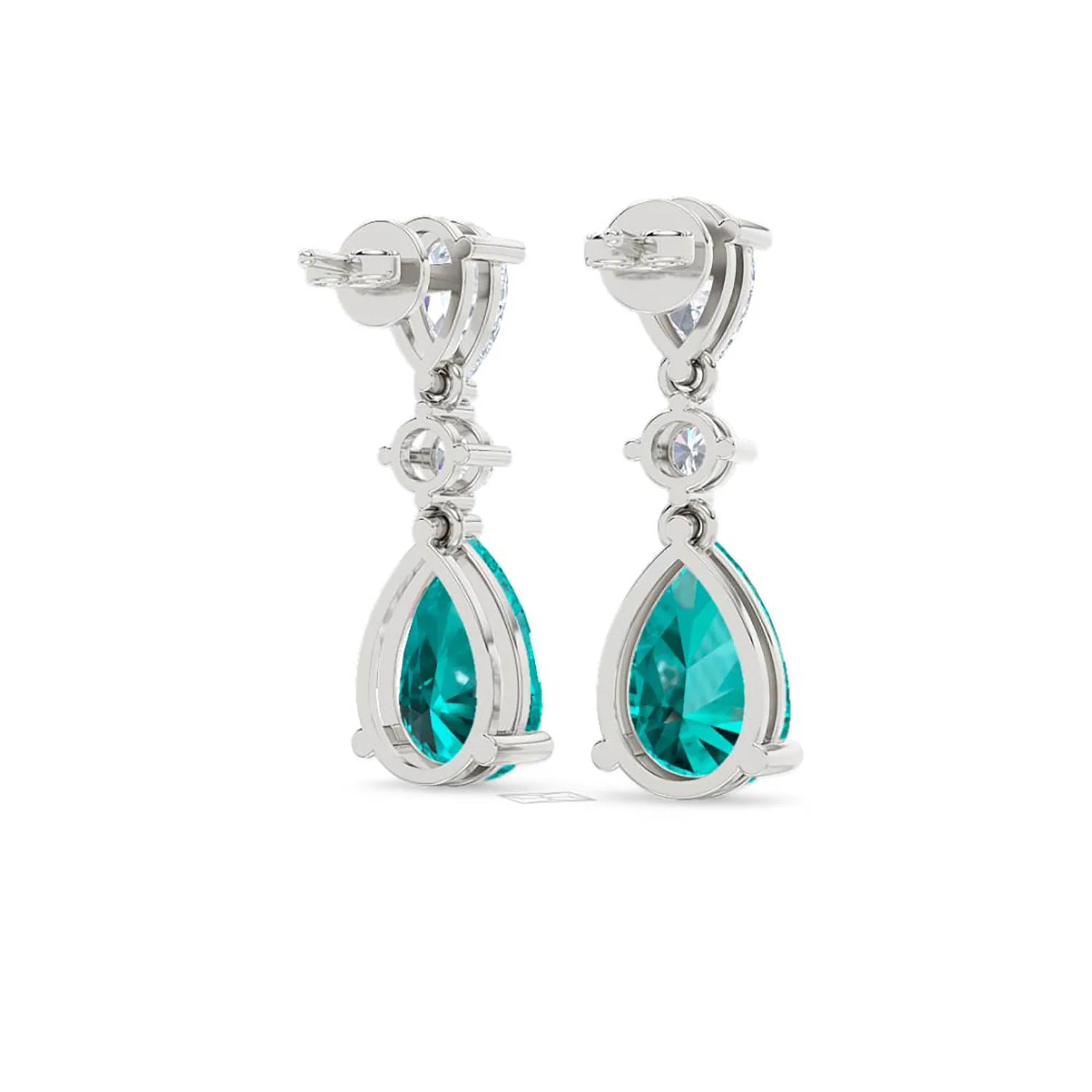 9.00ct Pear Cut Lab Paraíba YAG Drop Earrings in 14K White Gold - Image 43