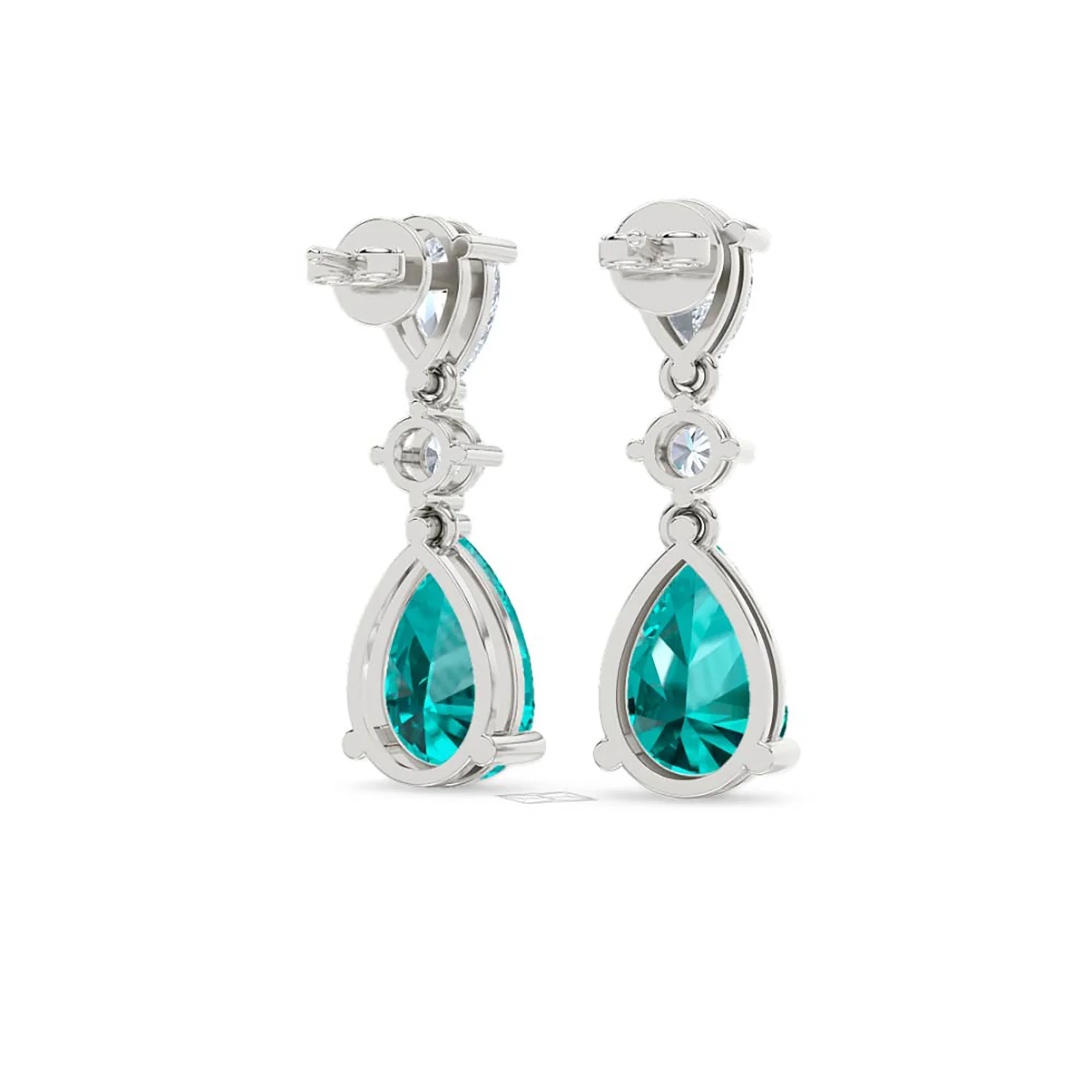 9.00ct Pear Cut Lab Paraíba YAG Drop Earrings in 14K White Gold - Image 44