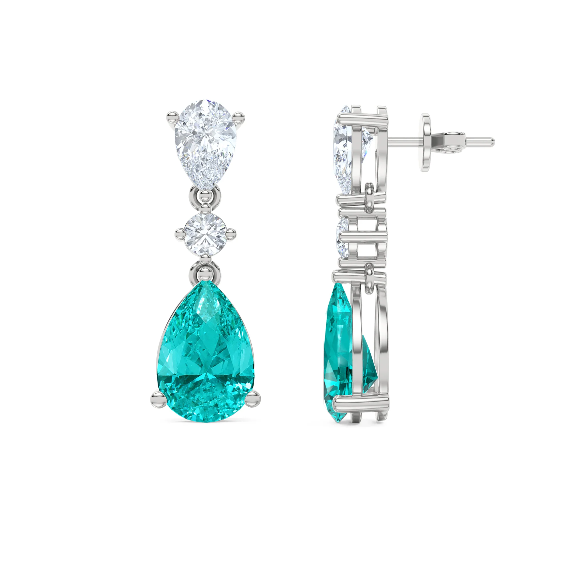 9.00ct Pear Cut Lab Paraíba YAG Drop Earrings in 14K White Gold - Image 5