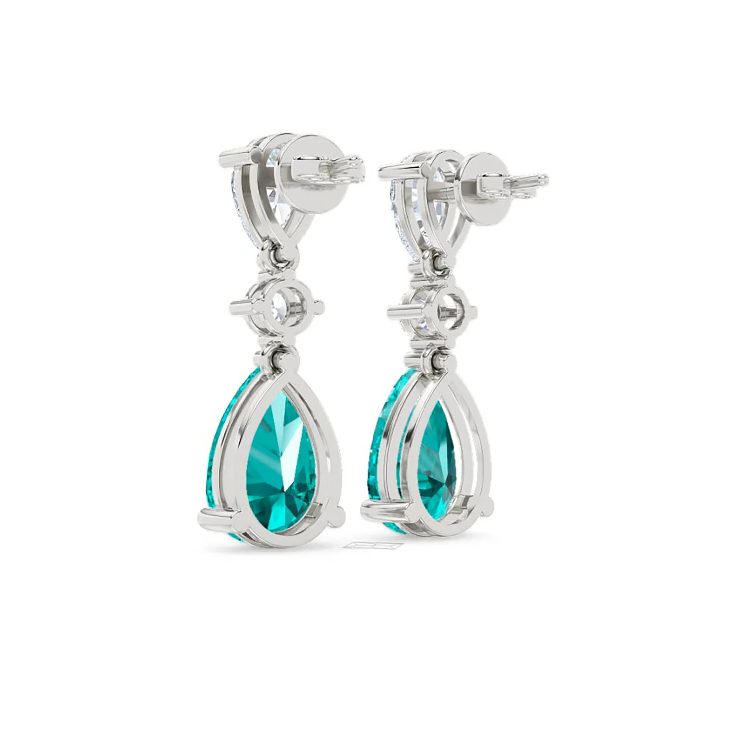 9.00ct Pear Cut Lab Paraíba YAG Drop Earrings in 14K White Gold - Image 56