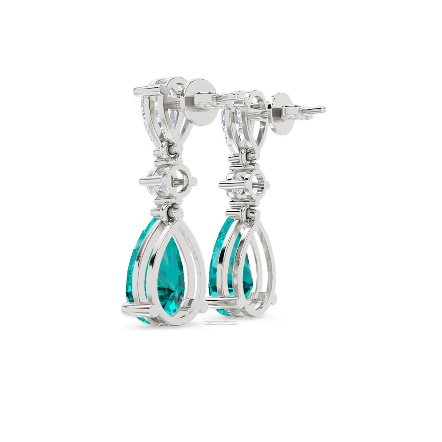 9.00ct Pear Cut Lab Paraíba YAG Drop Earrings in 14K White Gold - Image 59