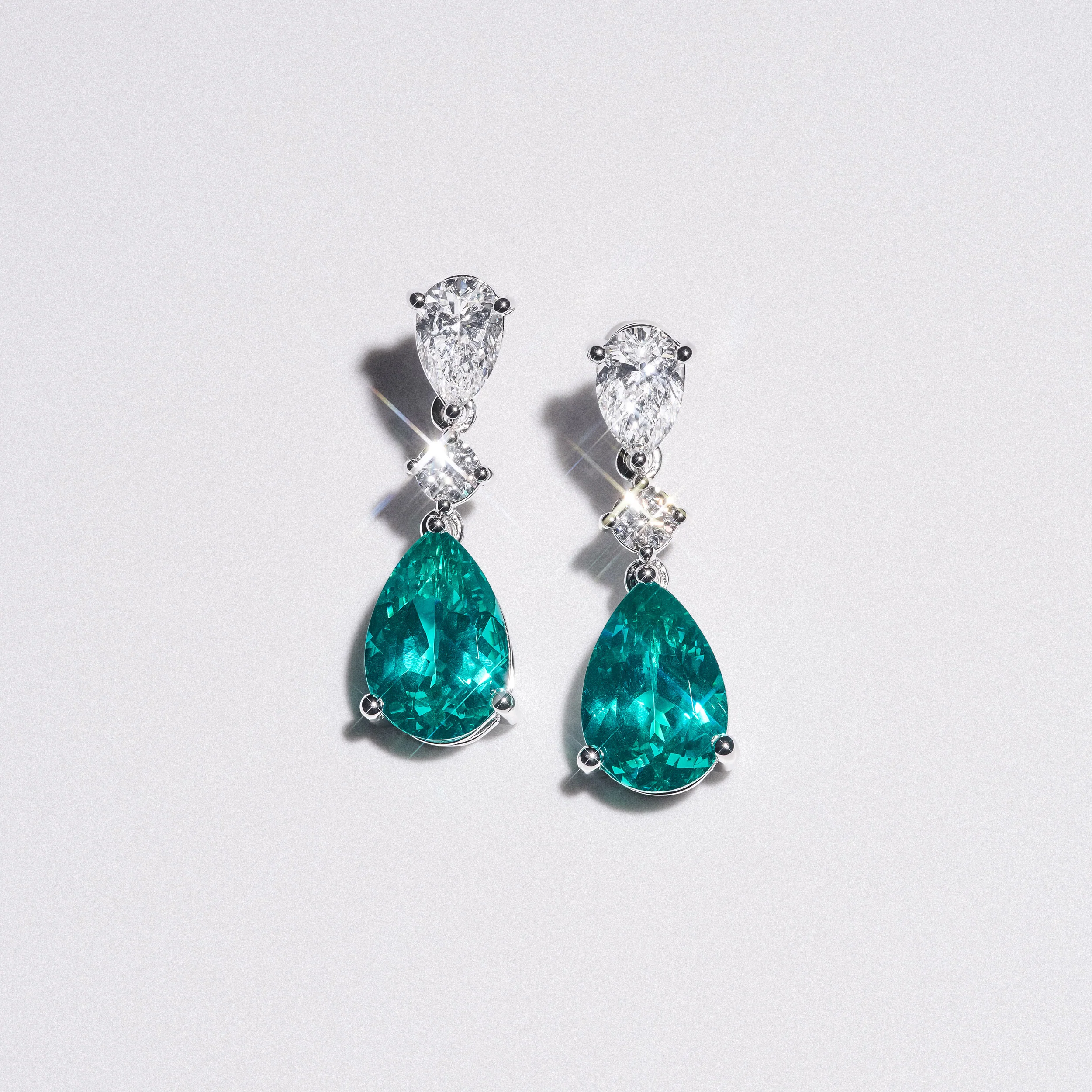 9.00ct Pear Cut Lab Paraíba YAG Drop Earrings in 14K White Gold - Image 6