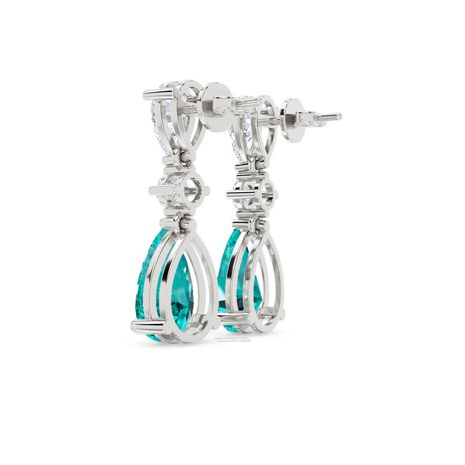 9.00ct Pear Cut Lab Paraíba YAG Drop Earrings in 14K White Gold - Image 60