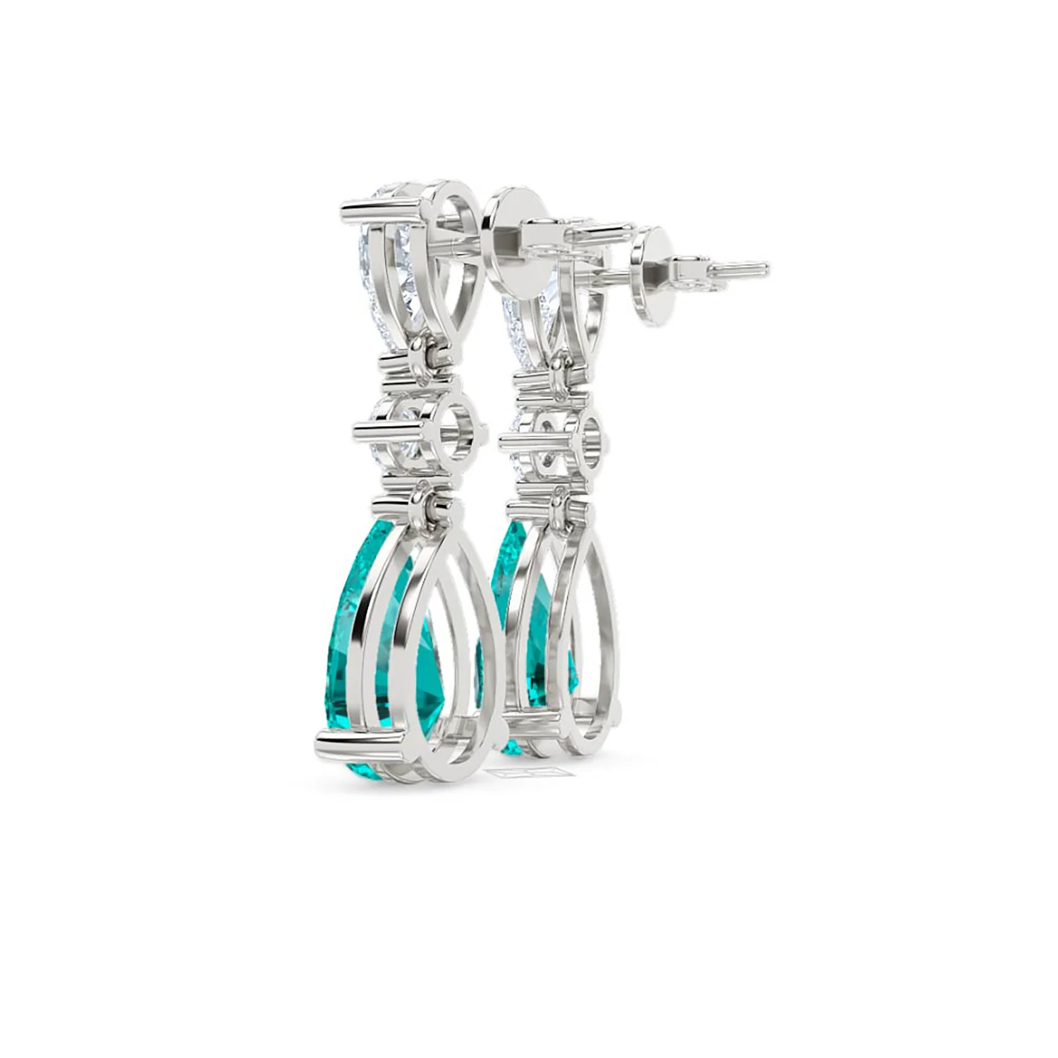 9.00ct Pear Cut Lab Paraíba YAG Drop Earrings in 14K White Gold - Image 62