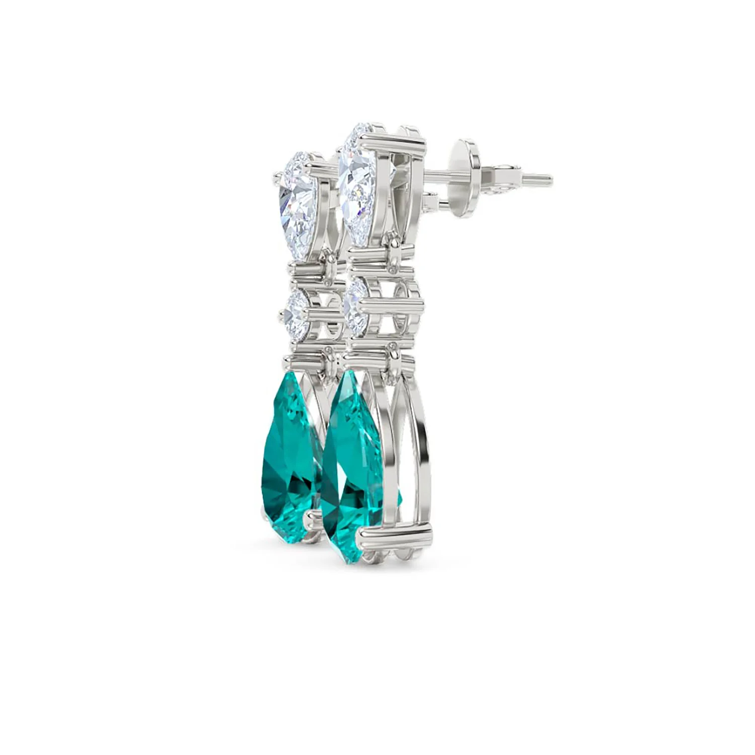 9.00ct Pear Cut Lab Paraíba YAG Drop Earrings in 14K White Gold - Image 73