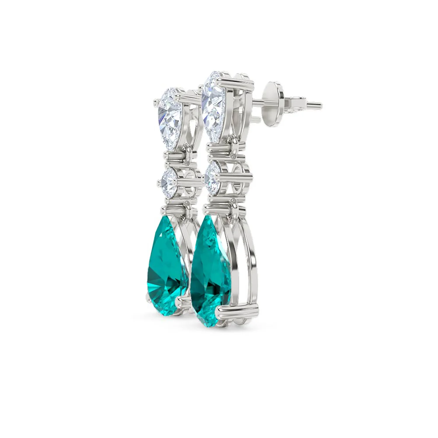 9.00ct Pear Cut Lab Paraíba YAG Drop Earrings in 14K White Gold - Image 74