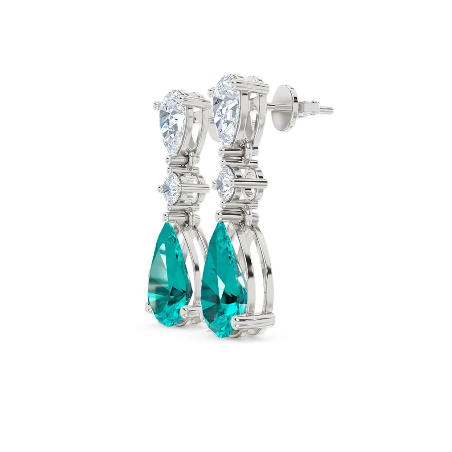 9.00ct Pear Cut Lab Paraíba YAG Drop Earrings in 14K White Gold - Image 75