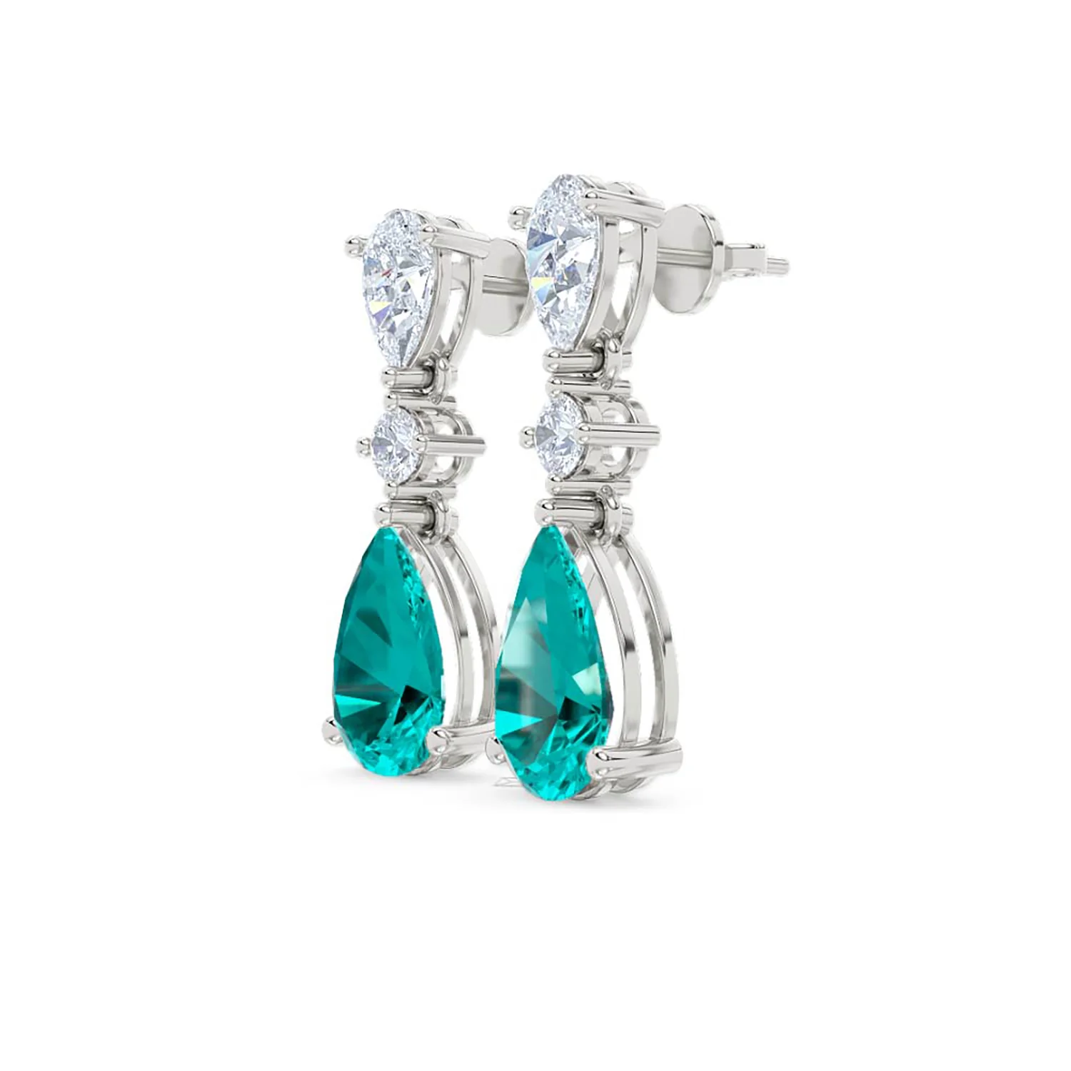 9.00ct Pear Cut Lab Paraíba YAG Drop Earrings in 14K White Gold - Image 77