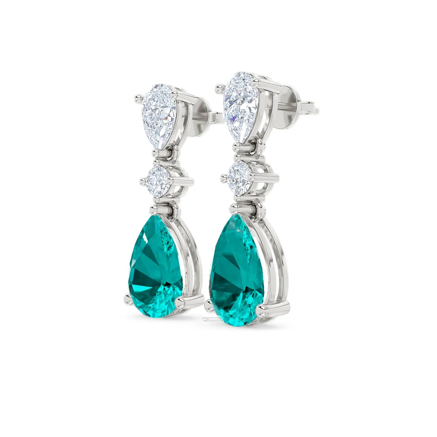 9.00ct Pear Cut Lab Paraíba YAG Drop Earrings in 14K White Gold - Image 79