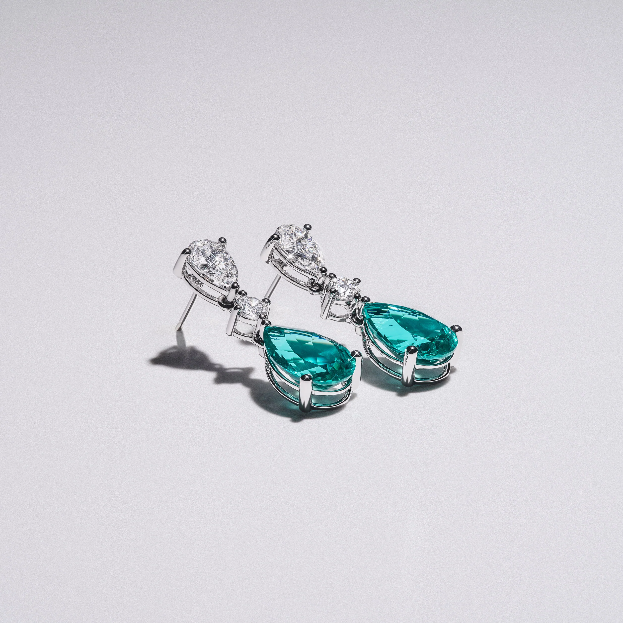 9.00ct Pear Cut Lab Paraíba YAG Drop Earrings in 14K White Gold - Image 8