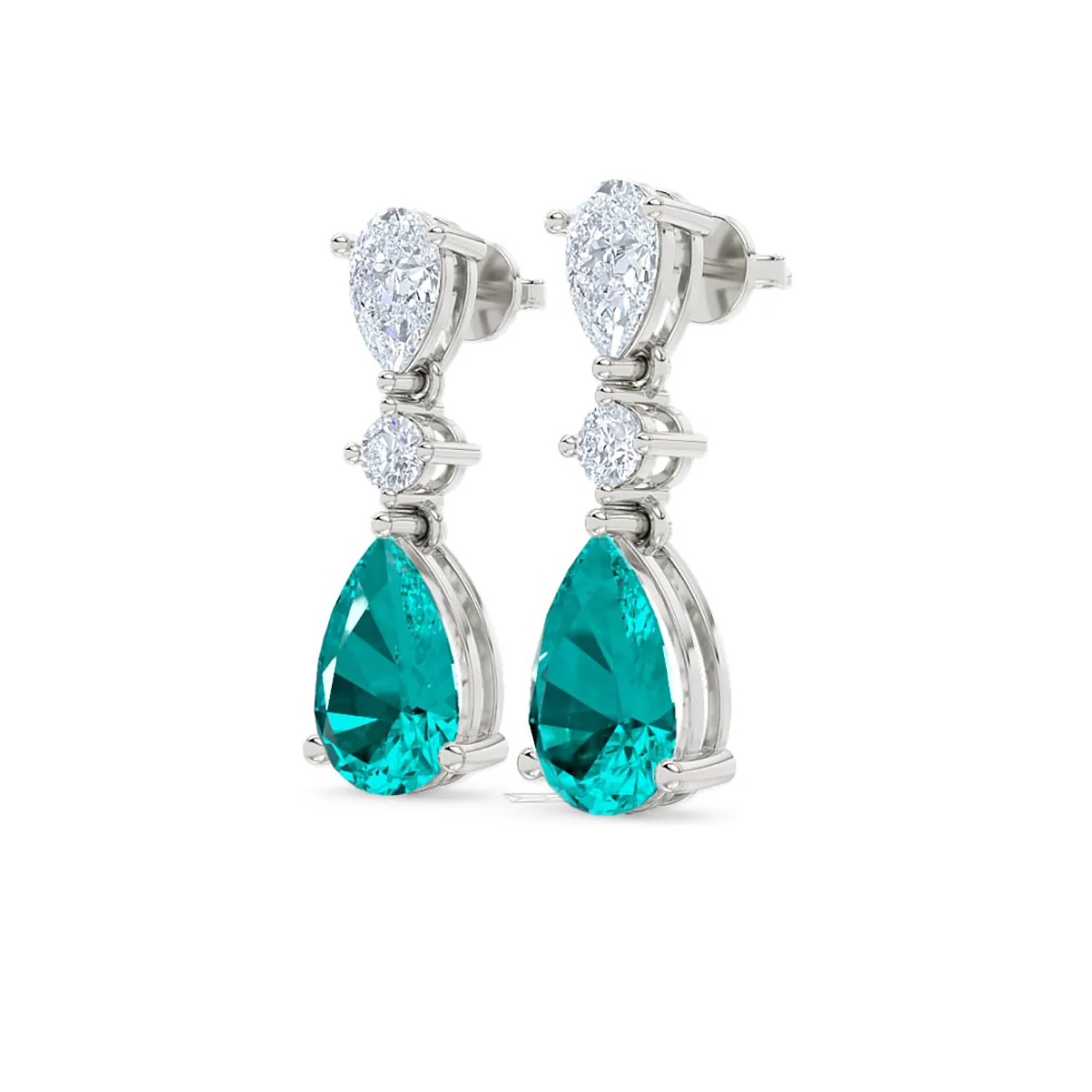 9.00ct Pear Cut Lab Paraíba YAG Drop Earrings in 14K White Gold - Image 80