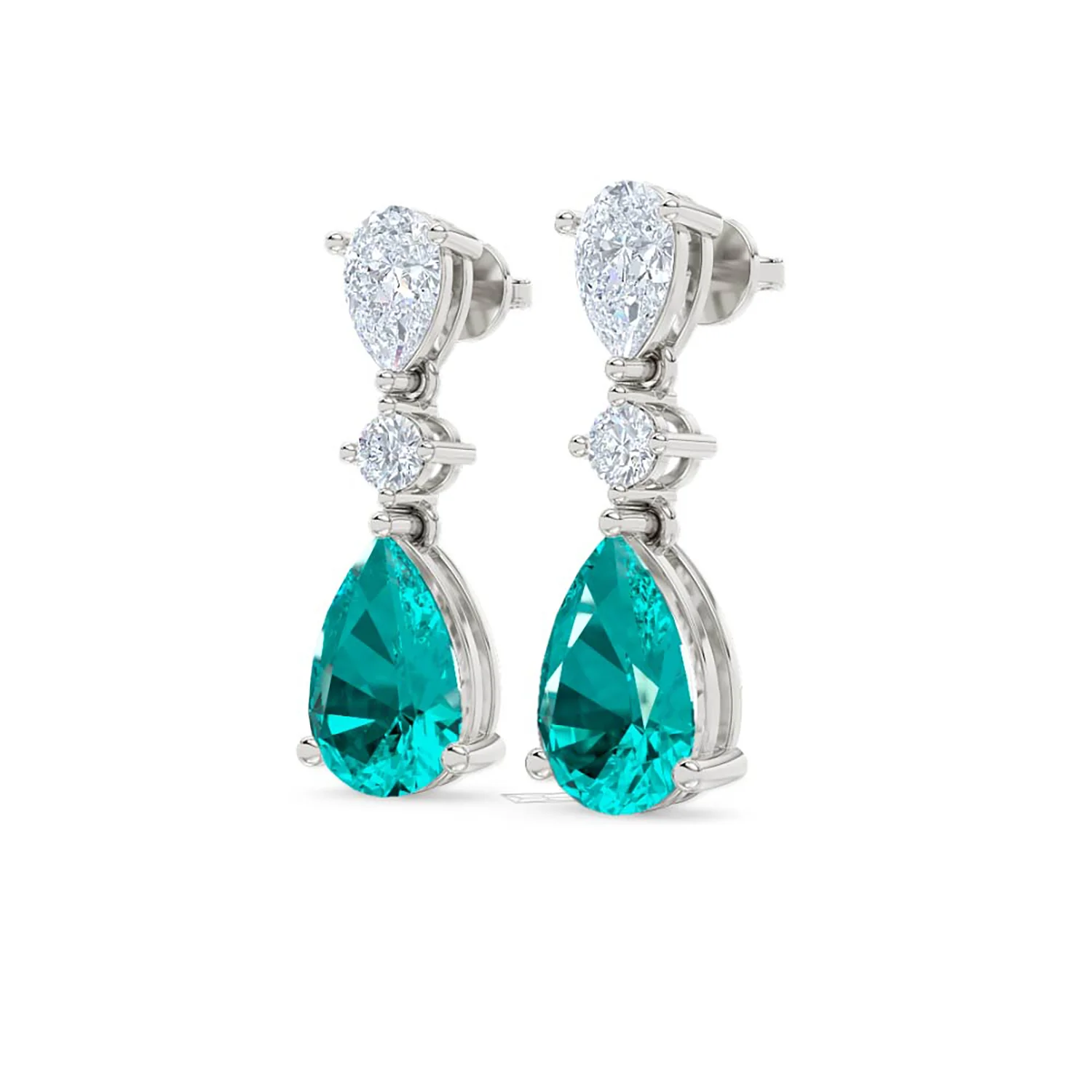 9.00ct Pear Cut Lab Paraíba YAG Drop Earrings in 14K White Gold - Image 81