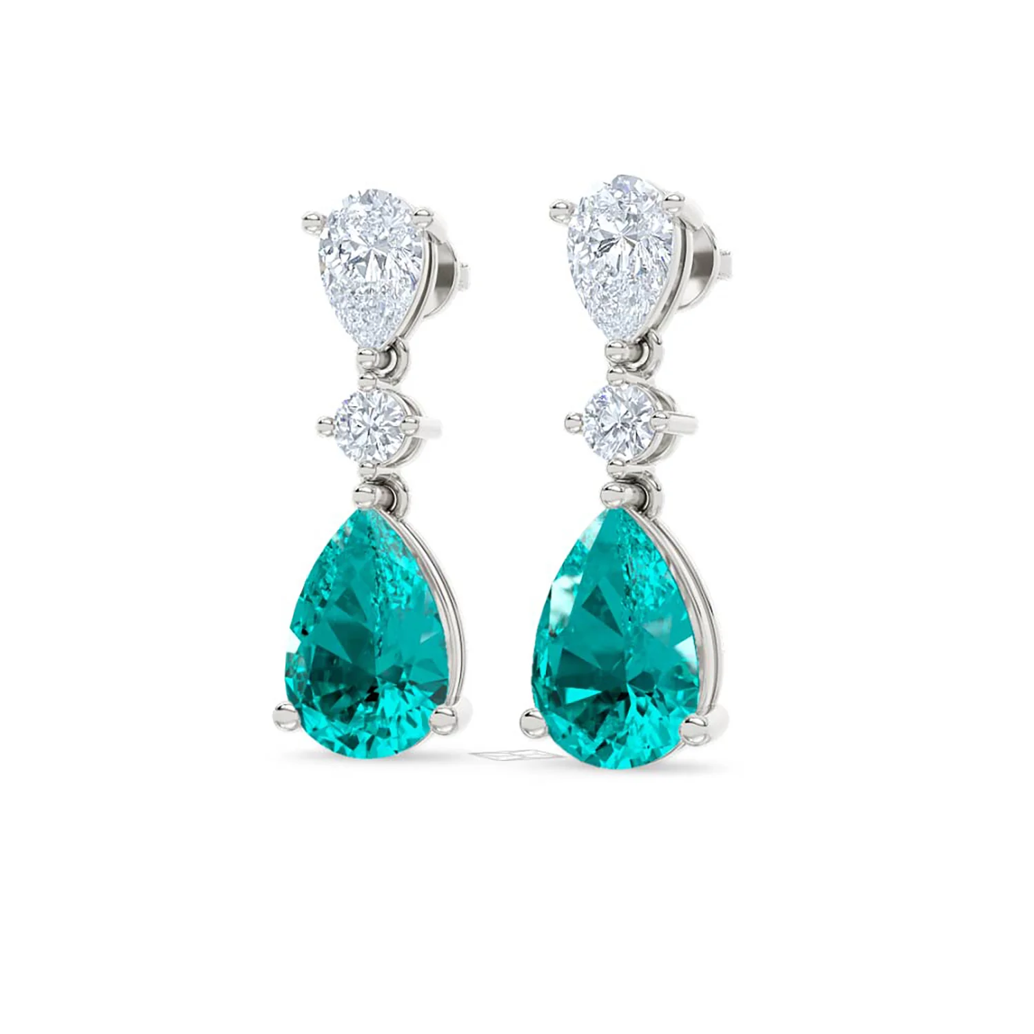 9.00ct Pear Cut Lab Paraíba YAG Drop Earrings in 14K White Gold - Image 84