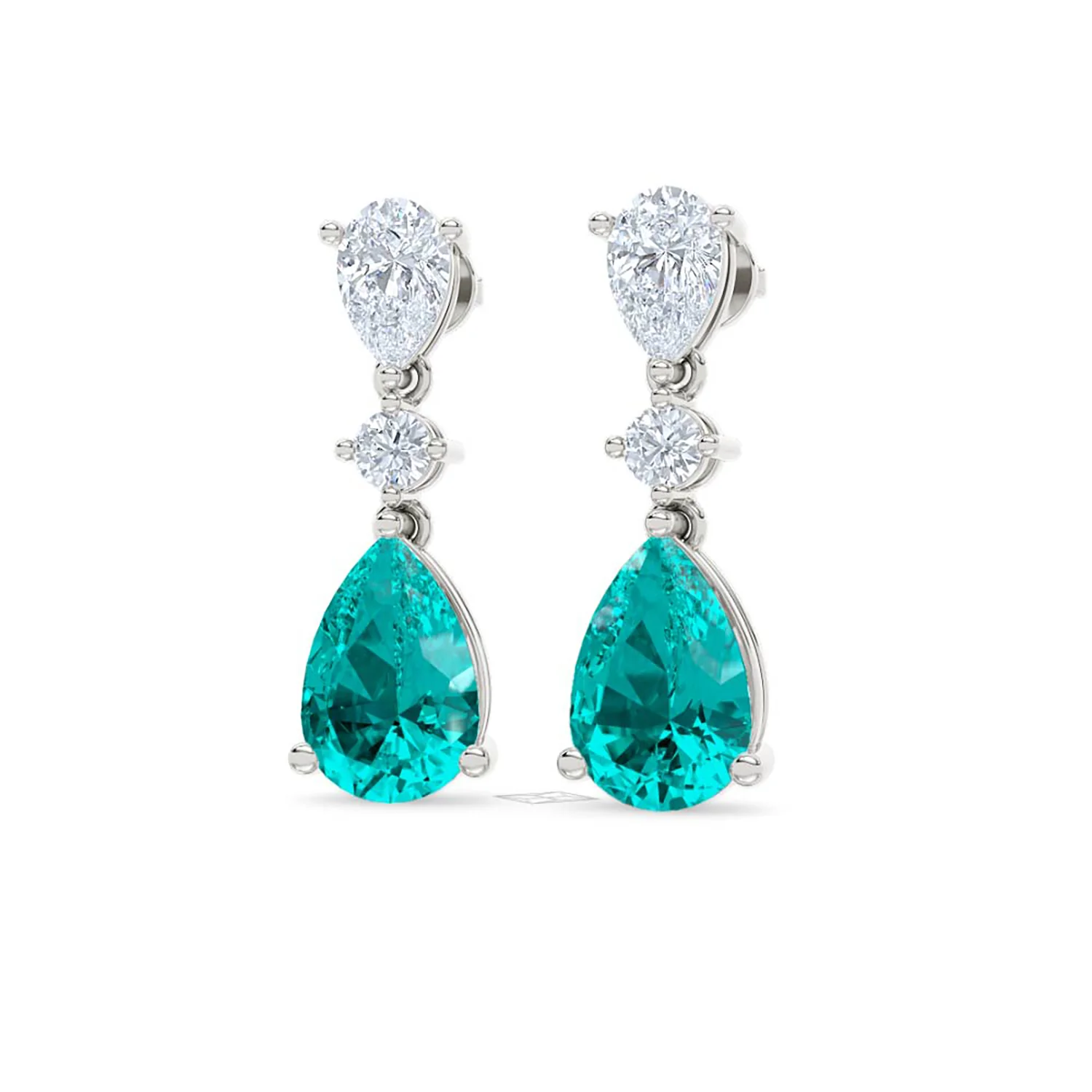 9.00ct Pear Cut Lab Paraíba YAG Drop Earrings in 14K White Gold - Image 85