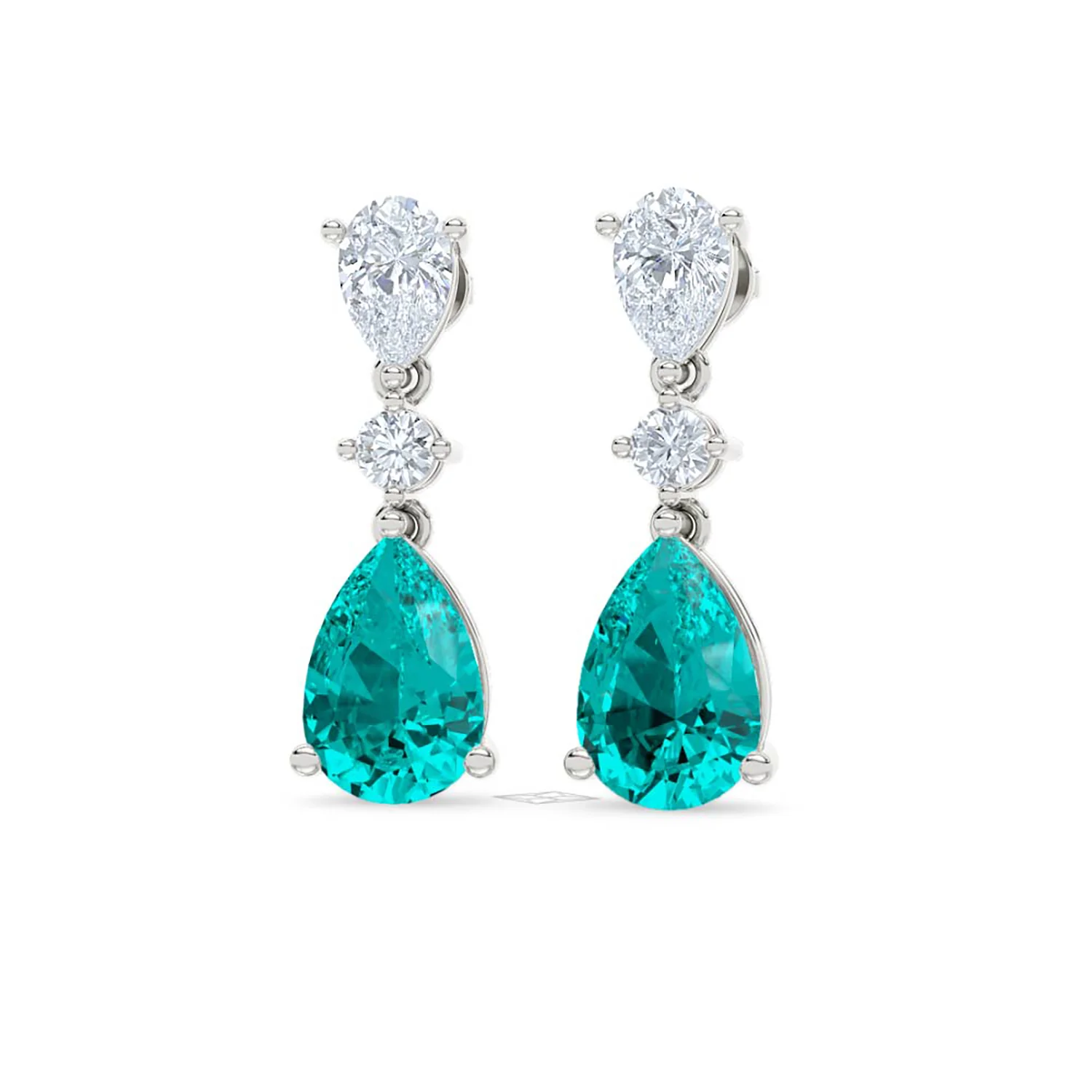 9.00ct Pear Cut Lab Paraíba YAG Drop Earrings in 14K White Gold - Image 86