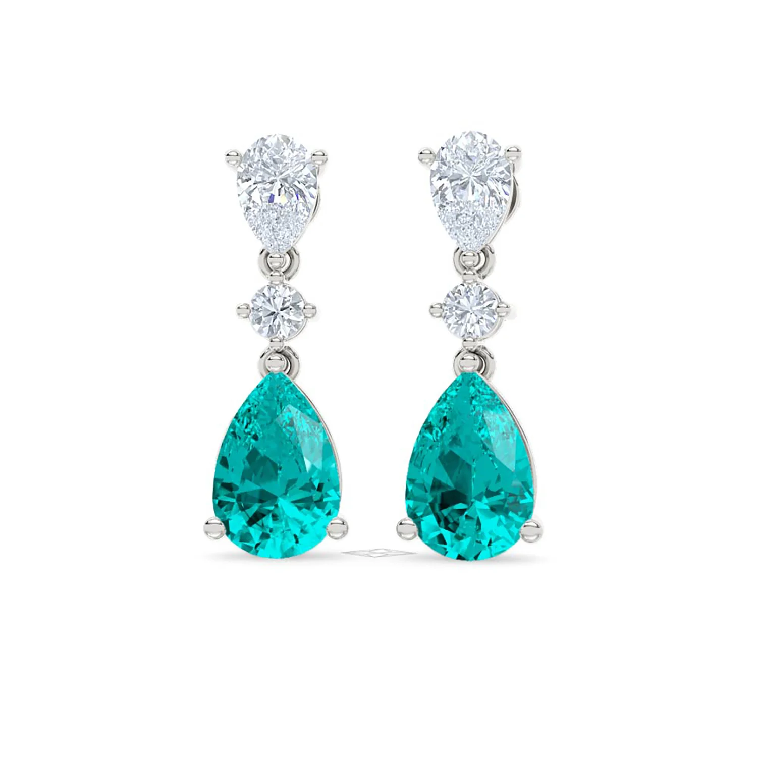 9.00ct Pear Cut Lab Paraíba YAG Drop Earrings in 14K White Gold - Image 87