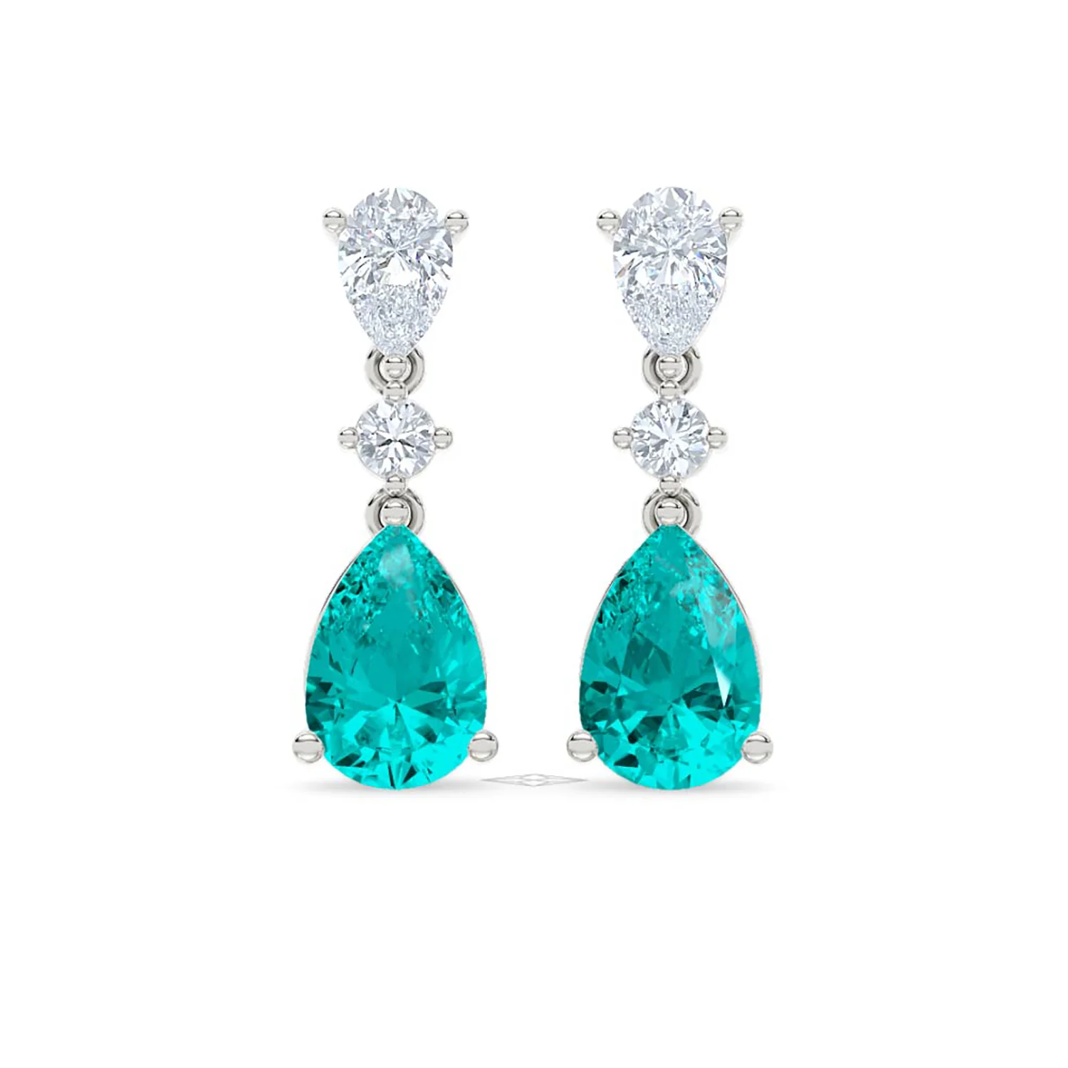 9.00ct Pear Cut Lab Paraíba YAG Drop Earrings in 14K White Gold - Image 88