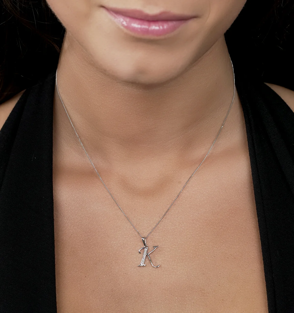 925 Silver Lab Diamond Initial 'K' Necklace 0.05ct - Image 2