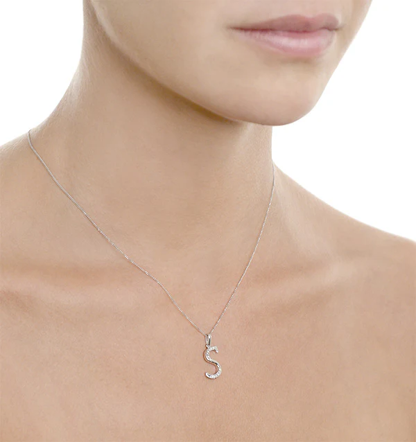 925 Silver Lab Diamond Initial 'S' Necklace 0.05ct - Image 4