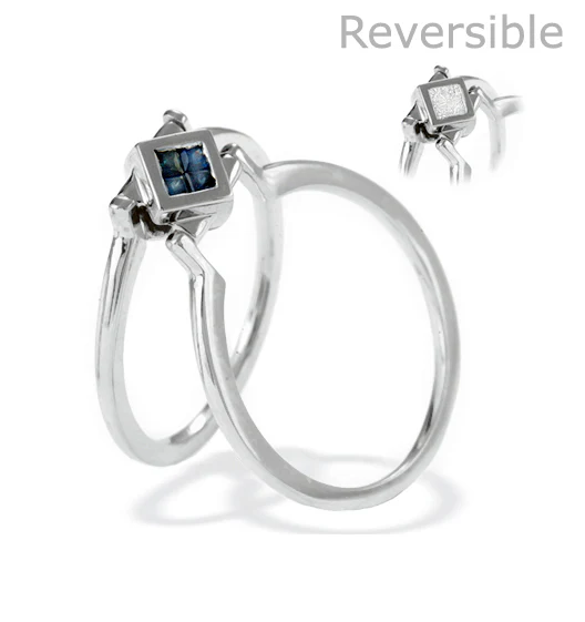 9K White Gold Diamond and Sapphire Reversable Ring - SIZE N
