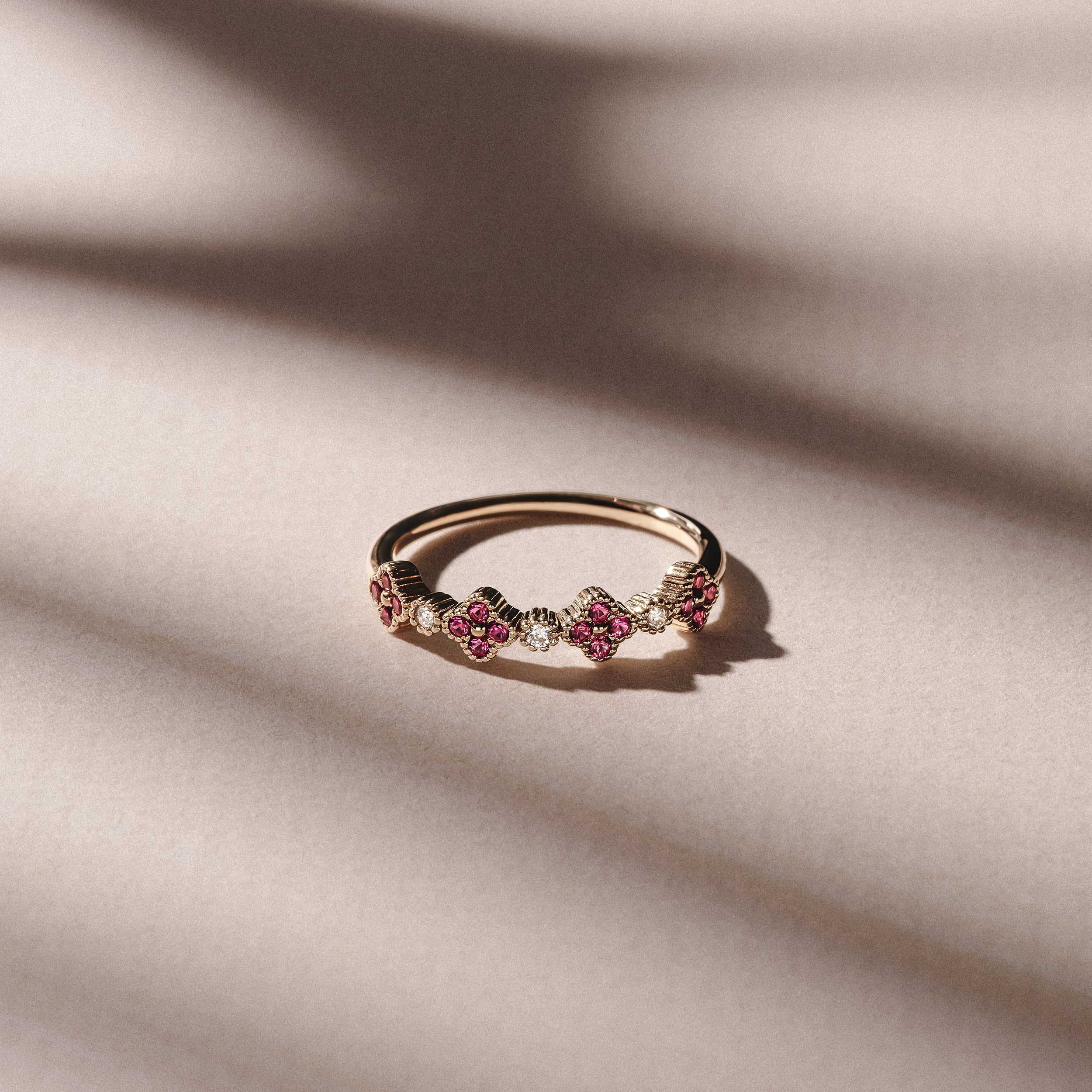 Alegria 4 Clover Lab Ruby Ring 0.18ct in 18k Gold Vermeil - Image 3
