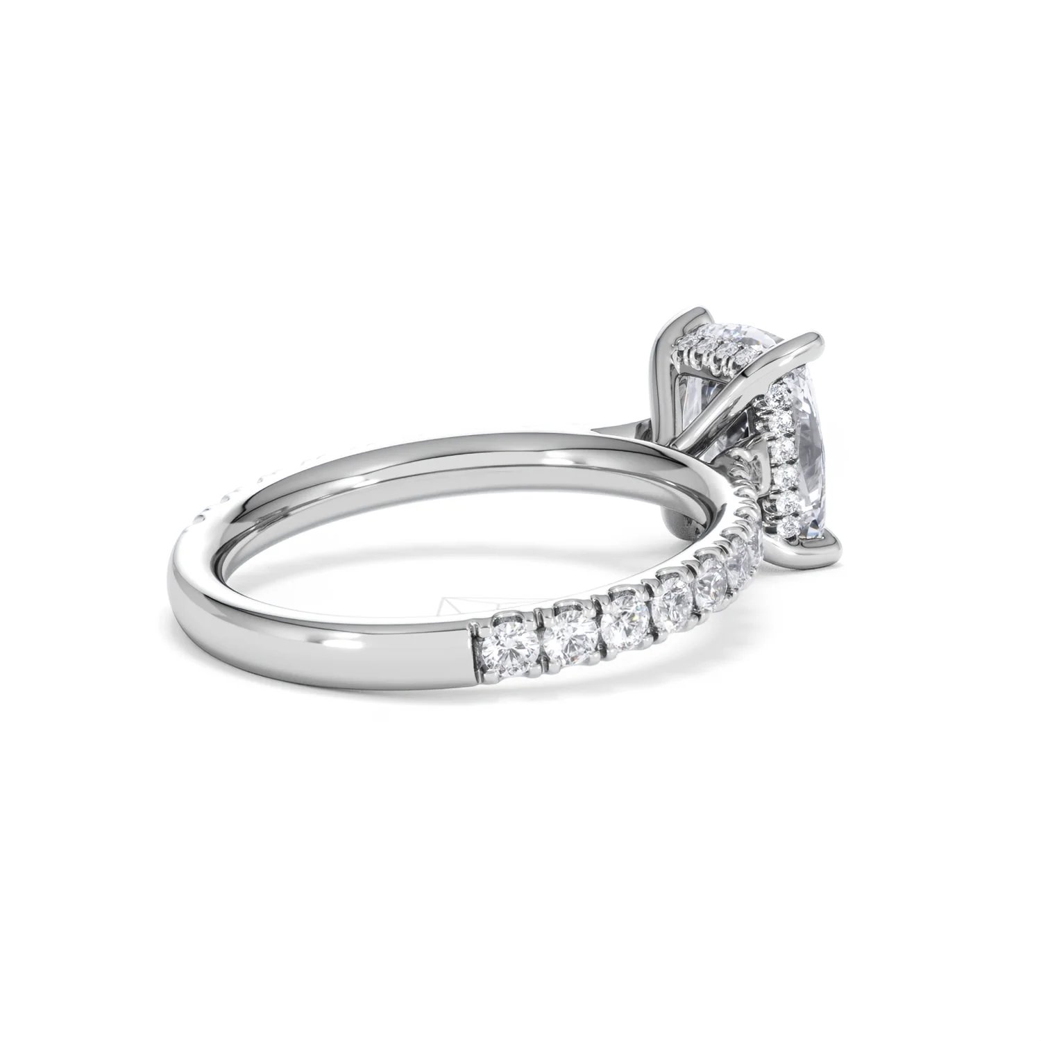 Amora 2.00ct Elongated Cushion Cut Lab Diamond Hidden Halo Engagement Ring with Side Stones in Platinum - Image 38