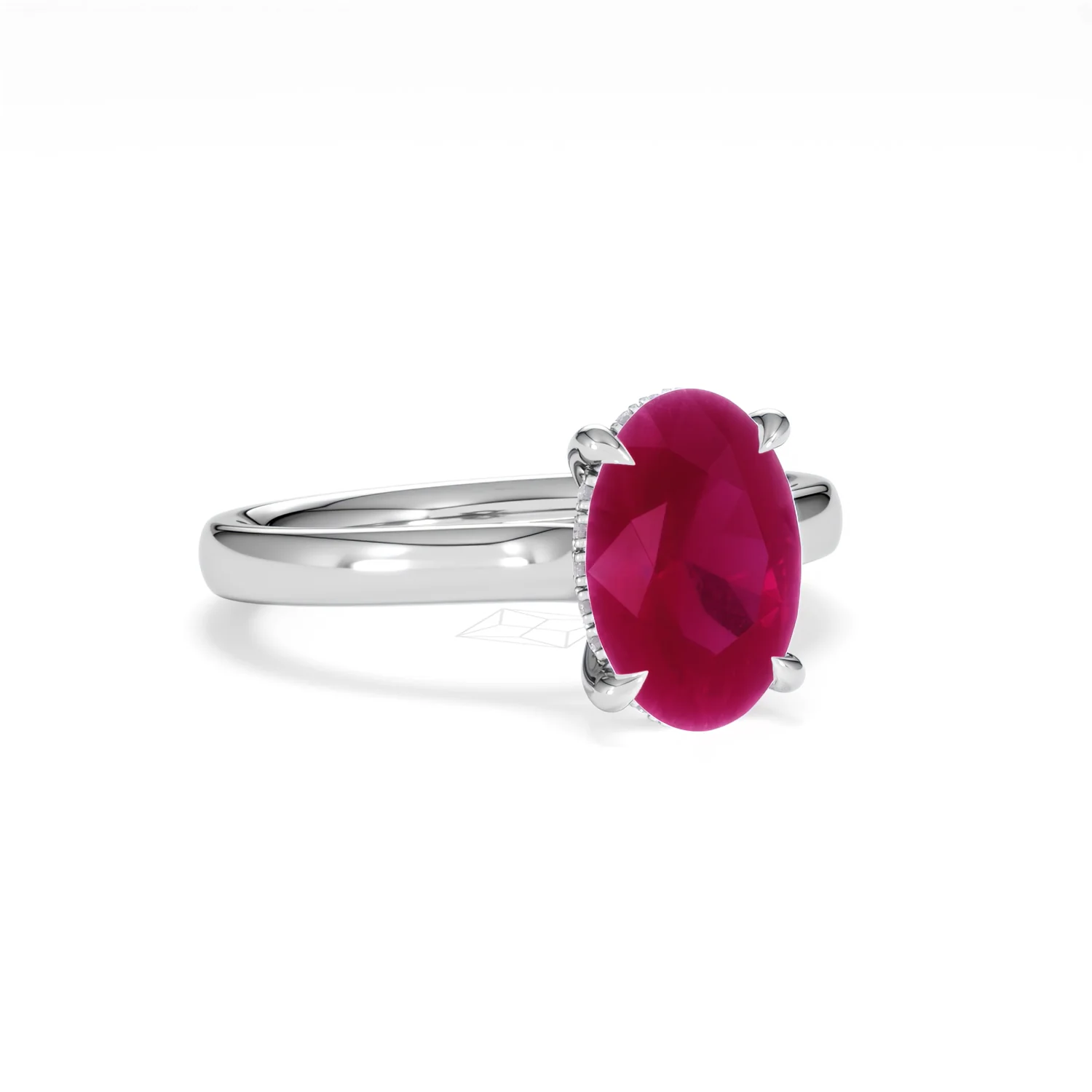 Amora Gem 2.00ct Oval Cut Lab Ruby Hidden Halo Engagement Ring in 18K White Gold - Image 14