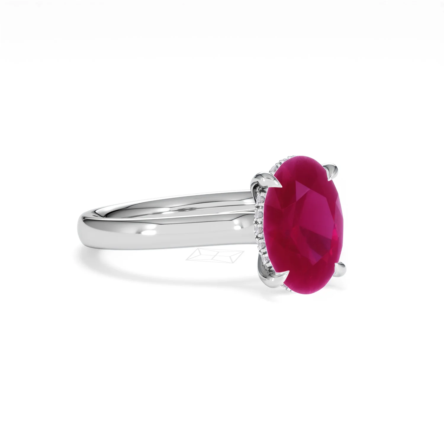 Amora Gem 2.00ct Oval Cut Lab Ruby Hidden Halo Engagement Ring in 18K White Gold - Image 16