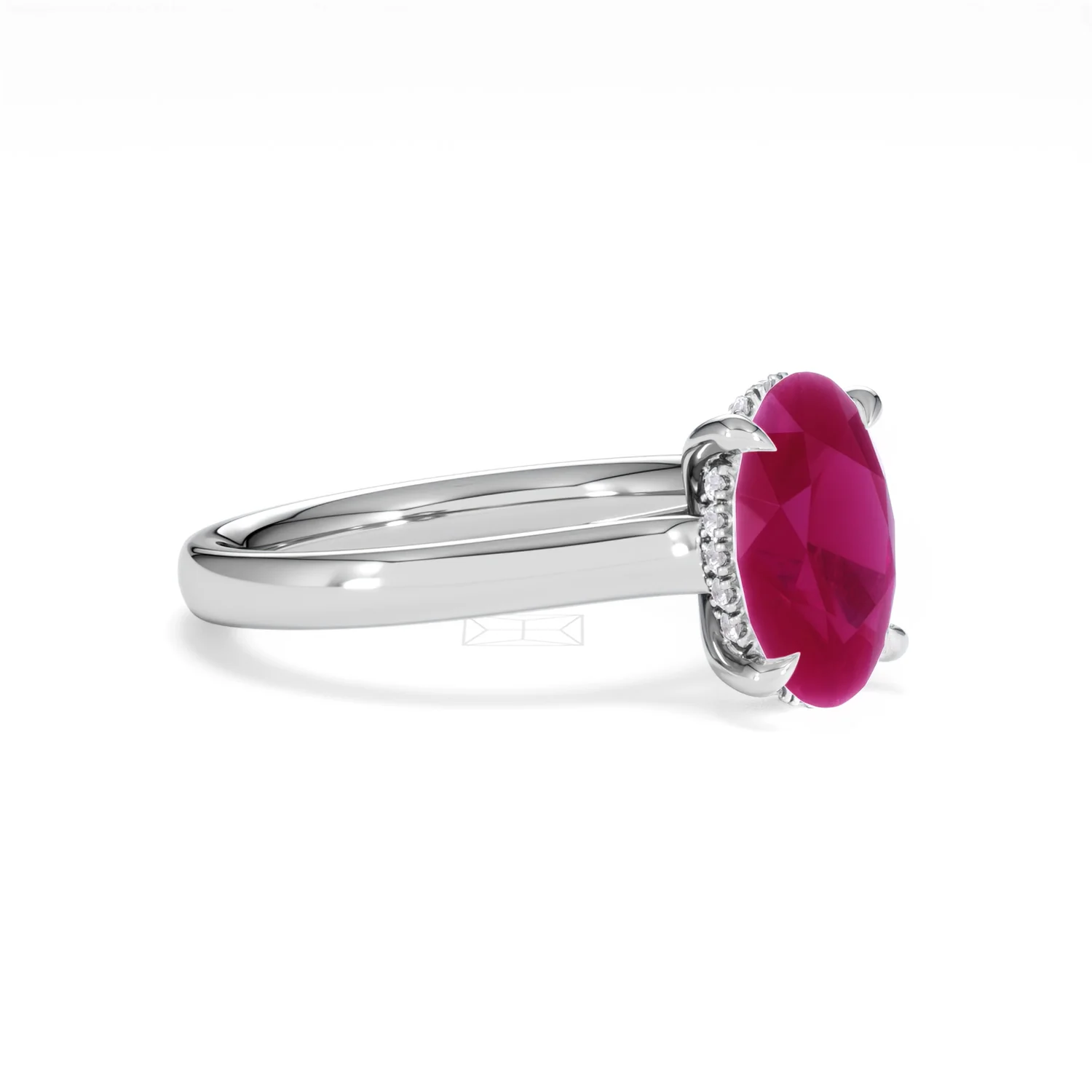 Amora Gem 2.00ct Oval Cut Lab Ruby Hidden Halo Engagement Ring in 18K White Gold - Image 19