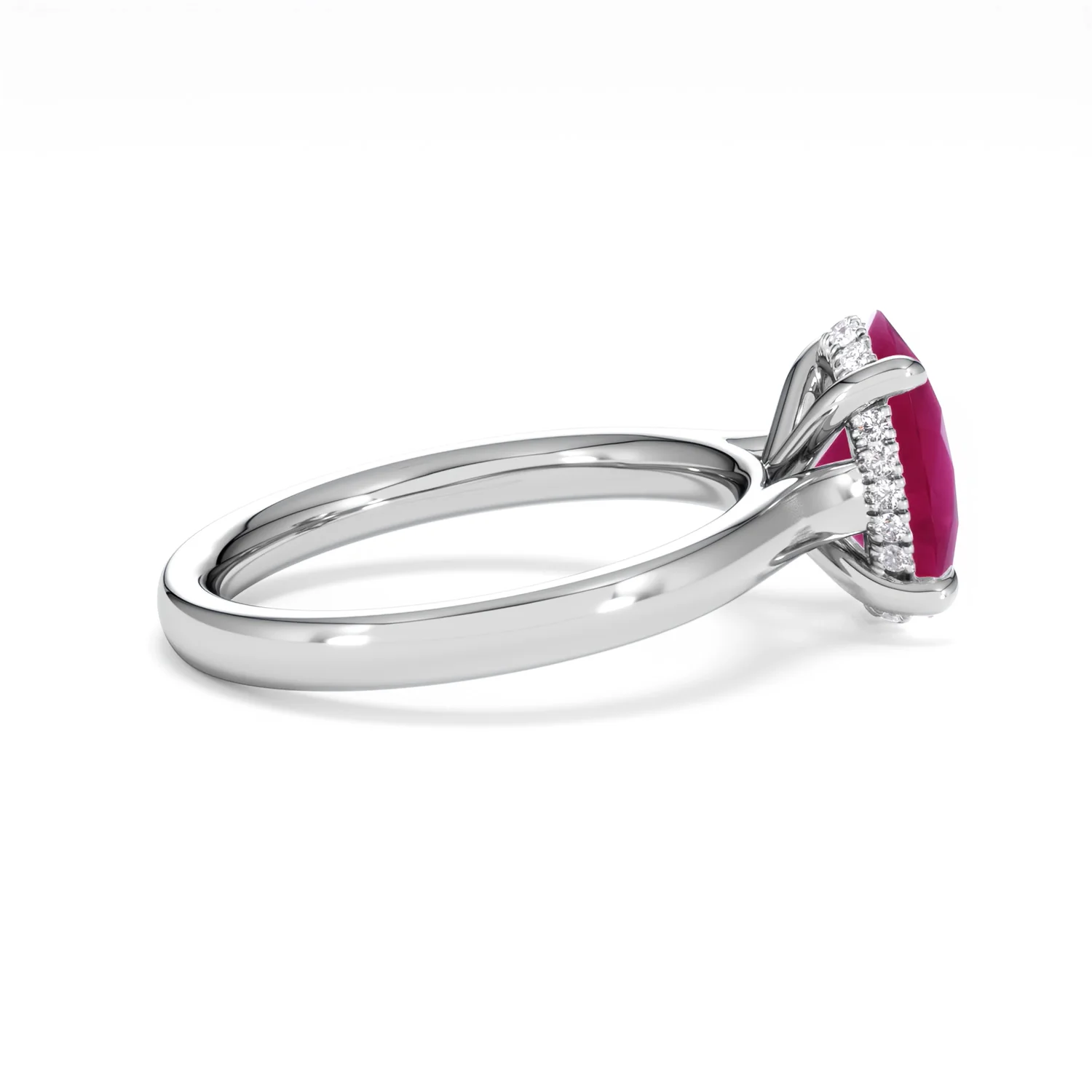 Amora Gem 2.00ct Oval Cut Lab Ruby Hidden Halo Engagement Ring in 18K White Gold - Image 31